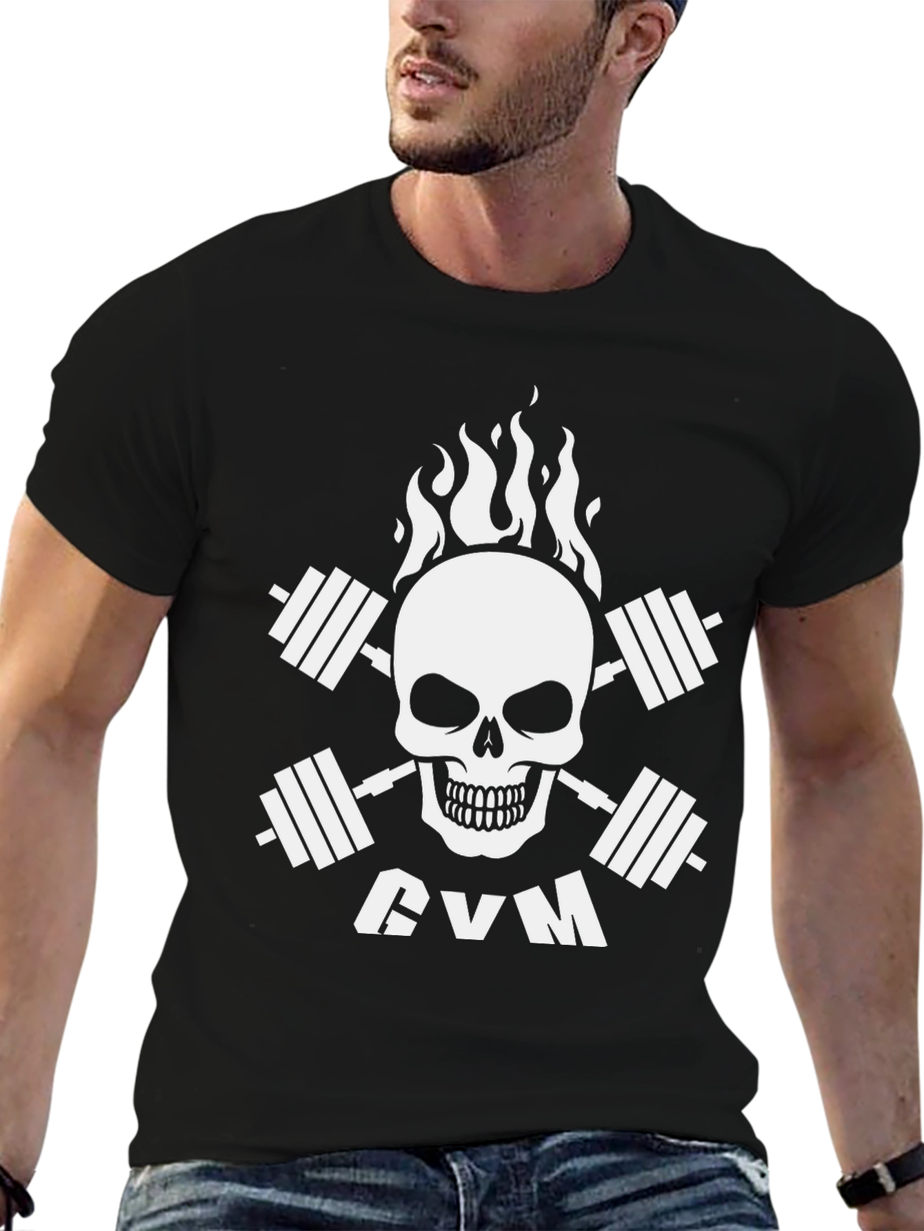 Gym Skull T-Shirt - Black Cotton Fitness Tee