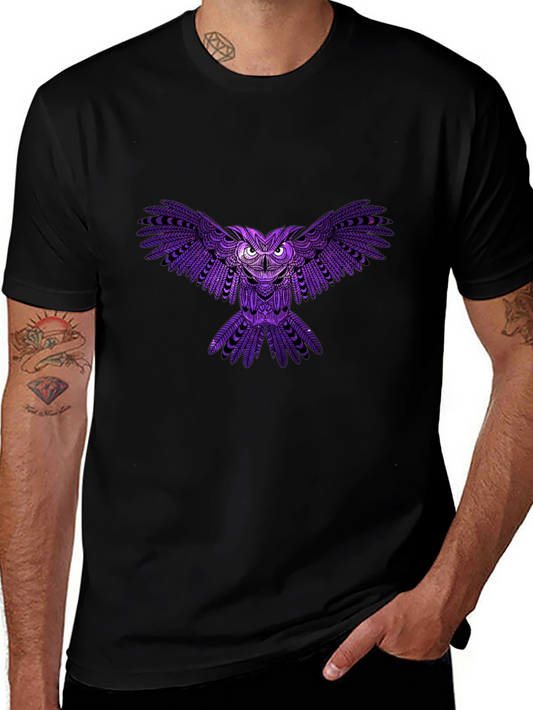 Mens Black T-Shirt with Purple Owl Design