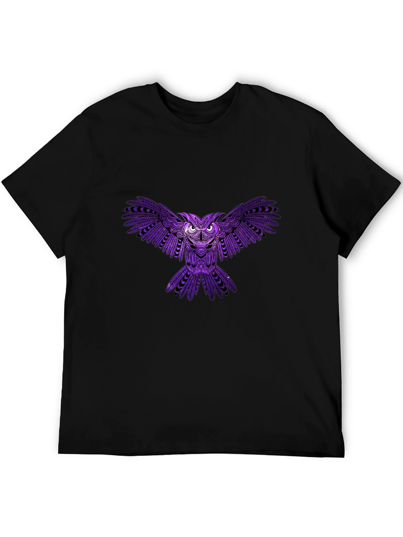 Mens Black T-Shirt with Purple Owl Design