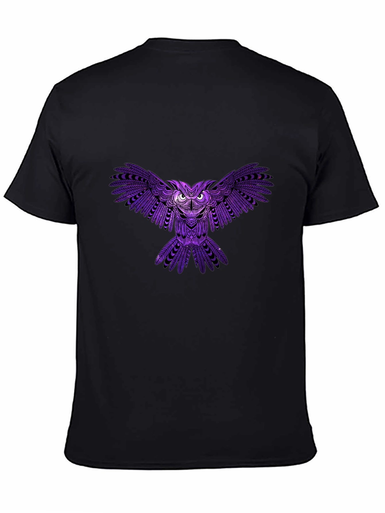 Mens Black T-Shirt with Purple Owl Design