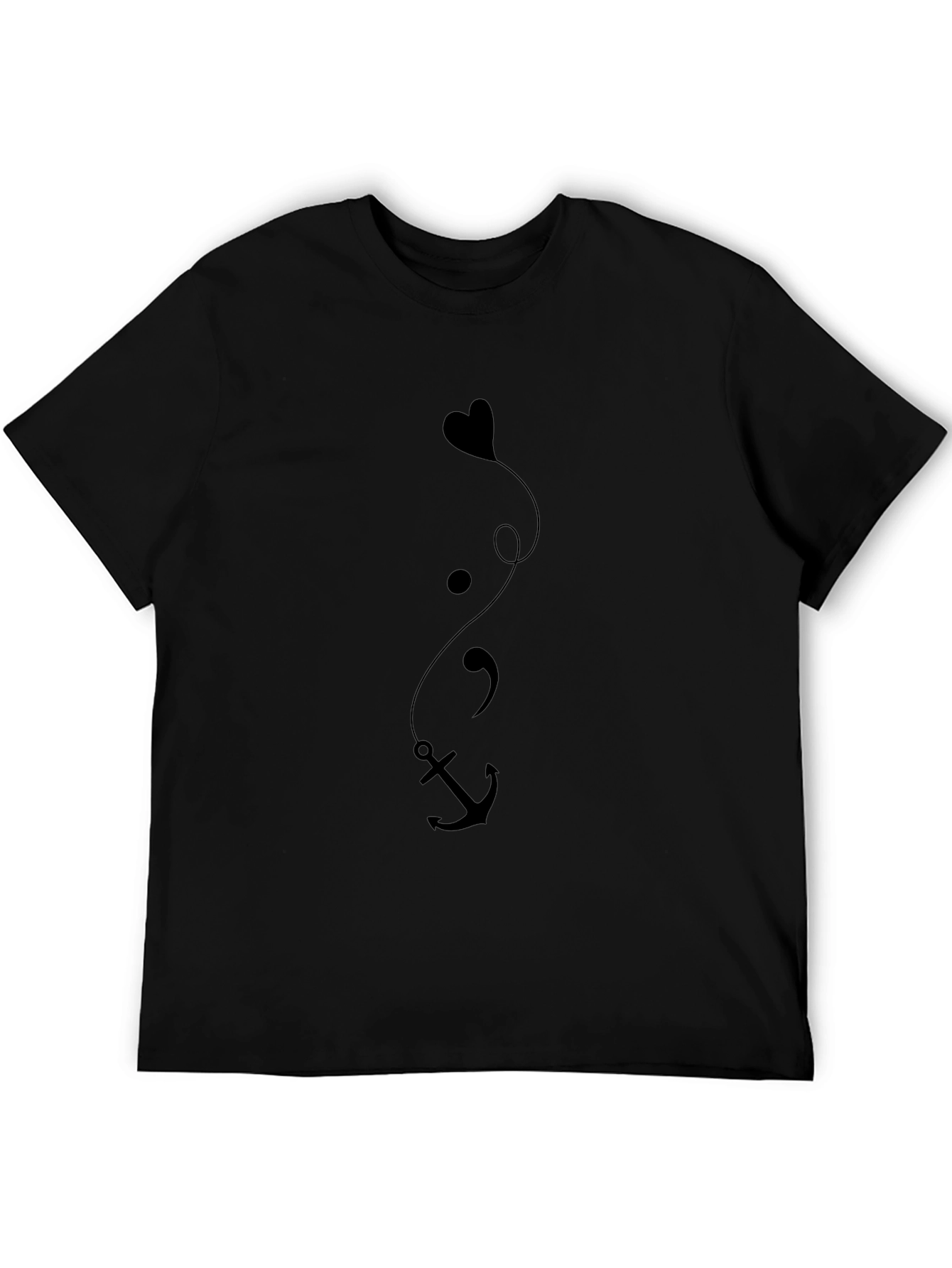 Heart Semicolon Anchor Black Graphic Tee