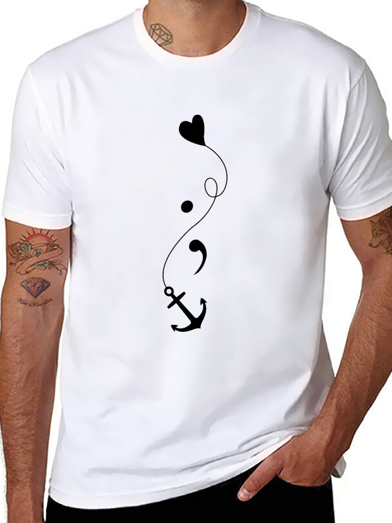 Heart Semicolon Anchor Black Graphic Tee