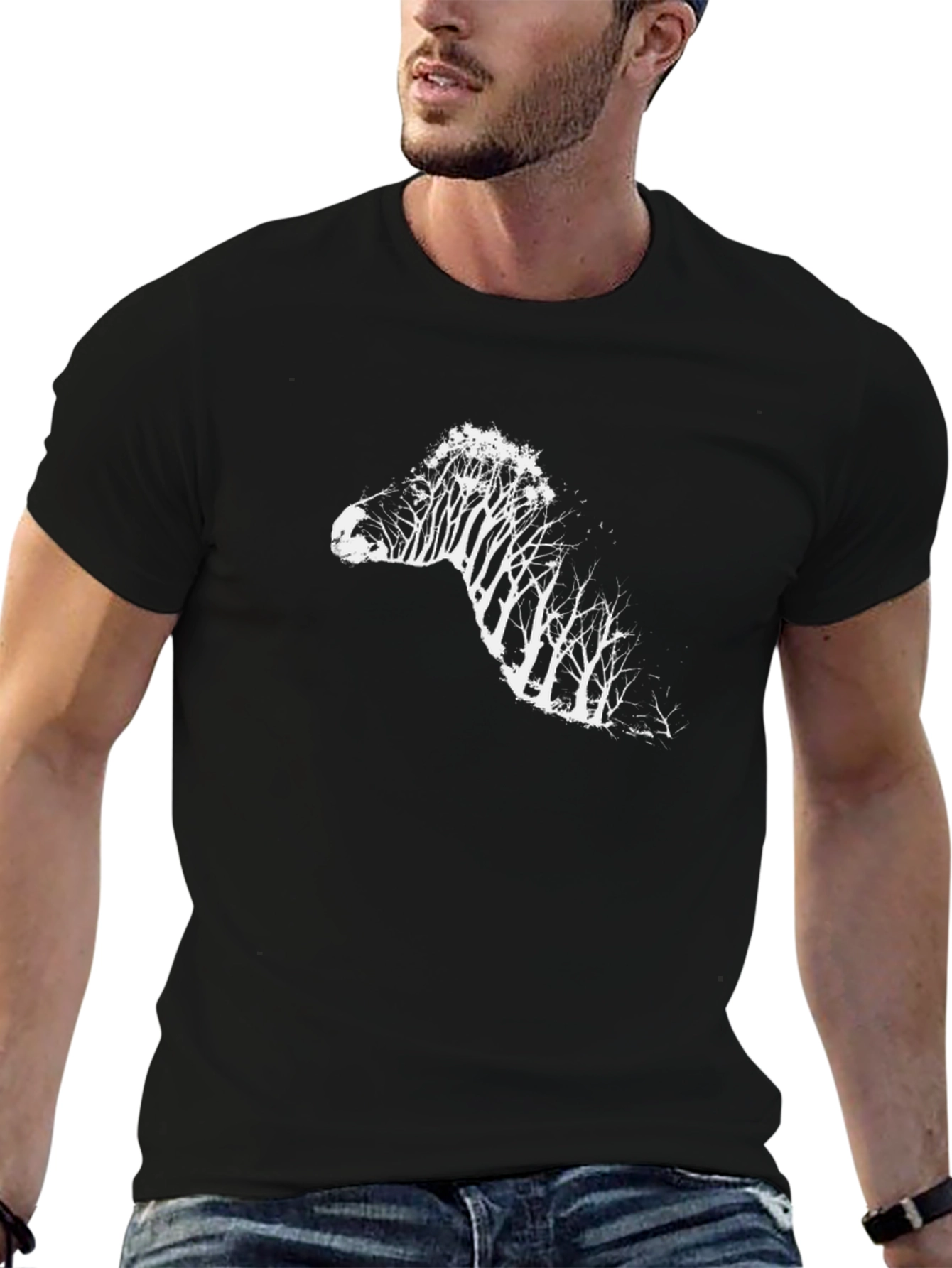 Unique Zebra Tree Graphic Black T-Shirt