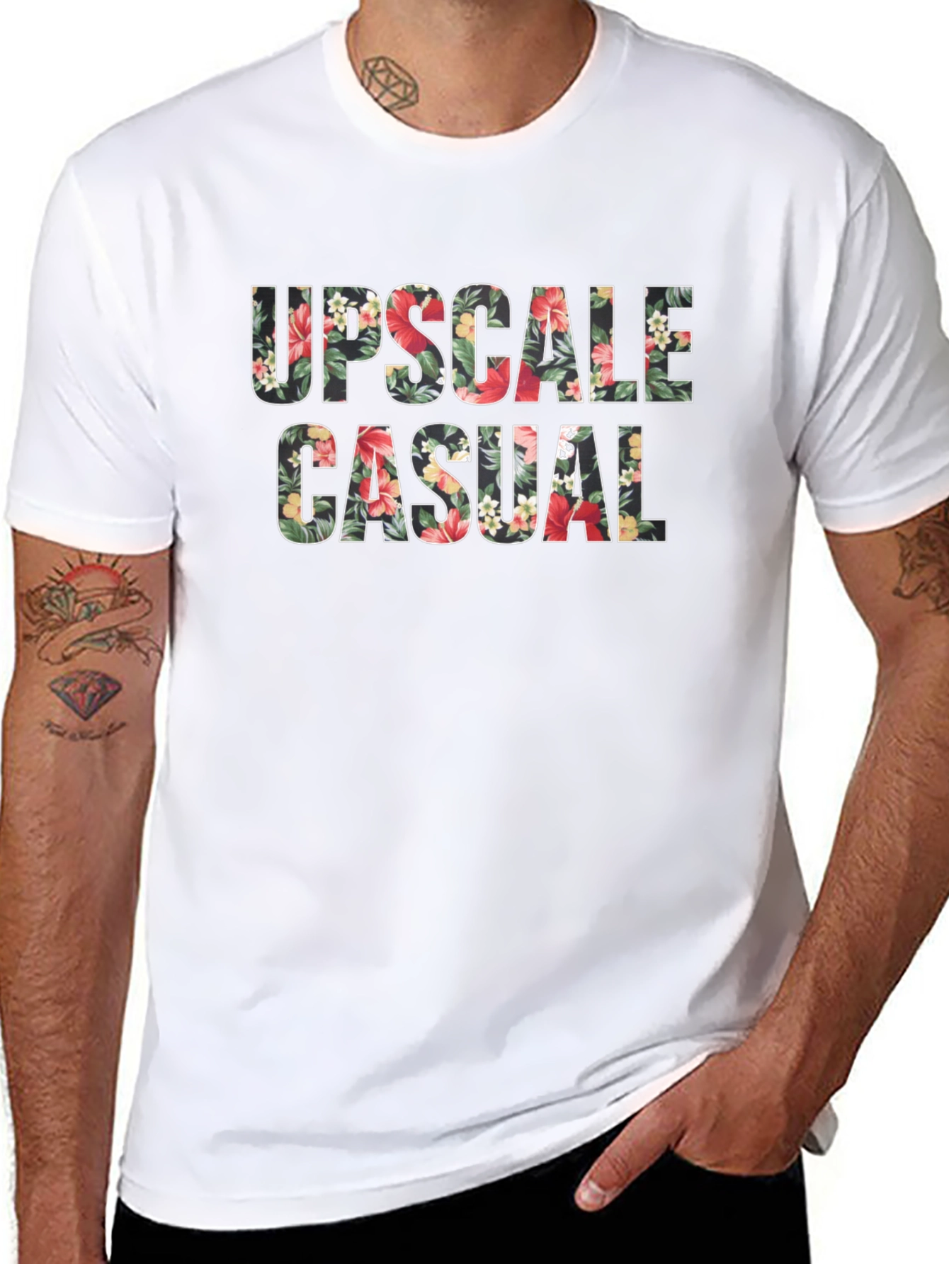 Floral Upscale Casual Black T-Shirt