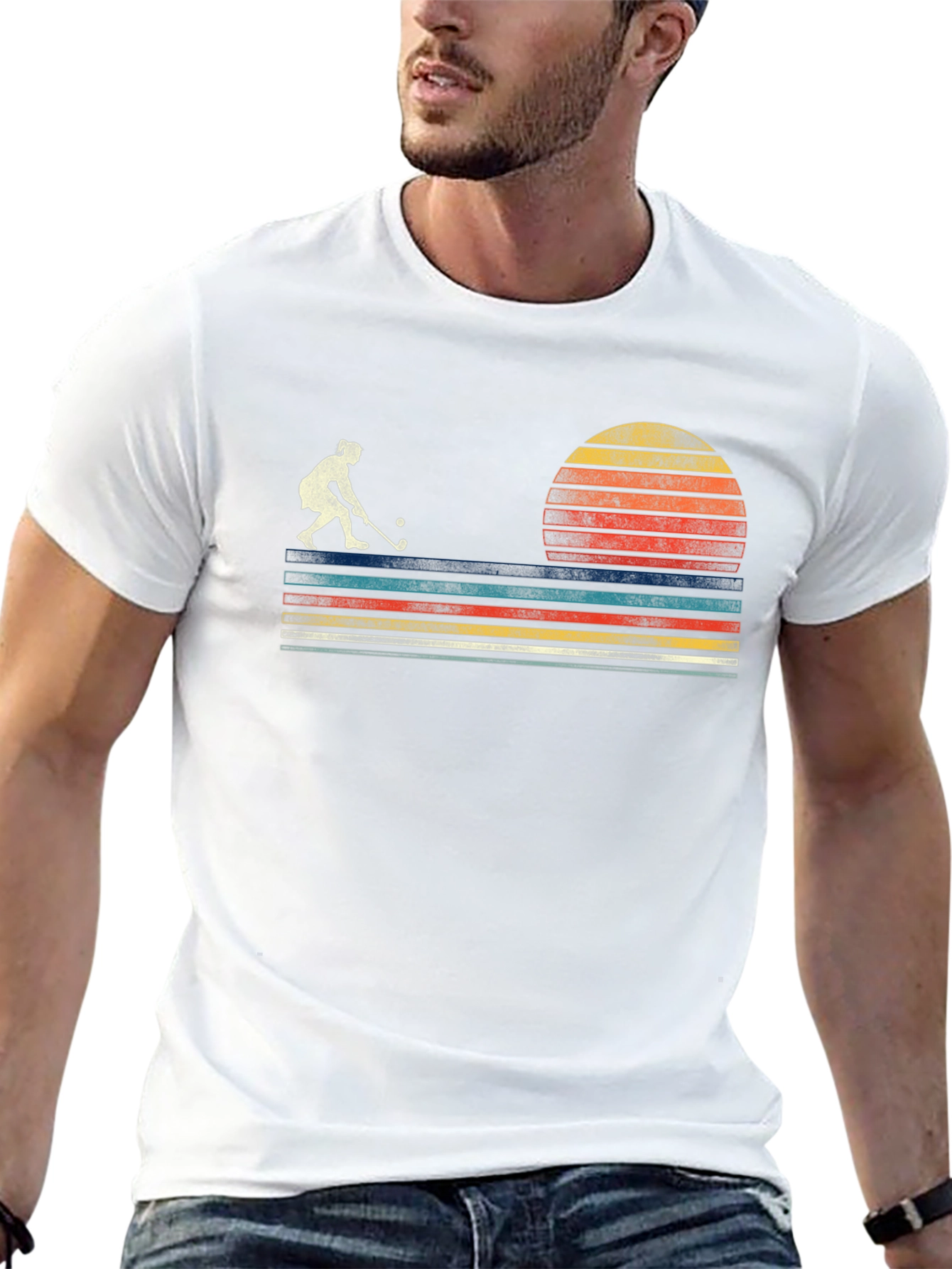 Retro Sunset Field Hockey T-Shirt