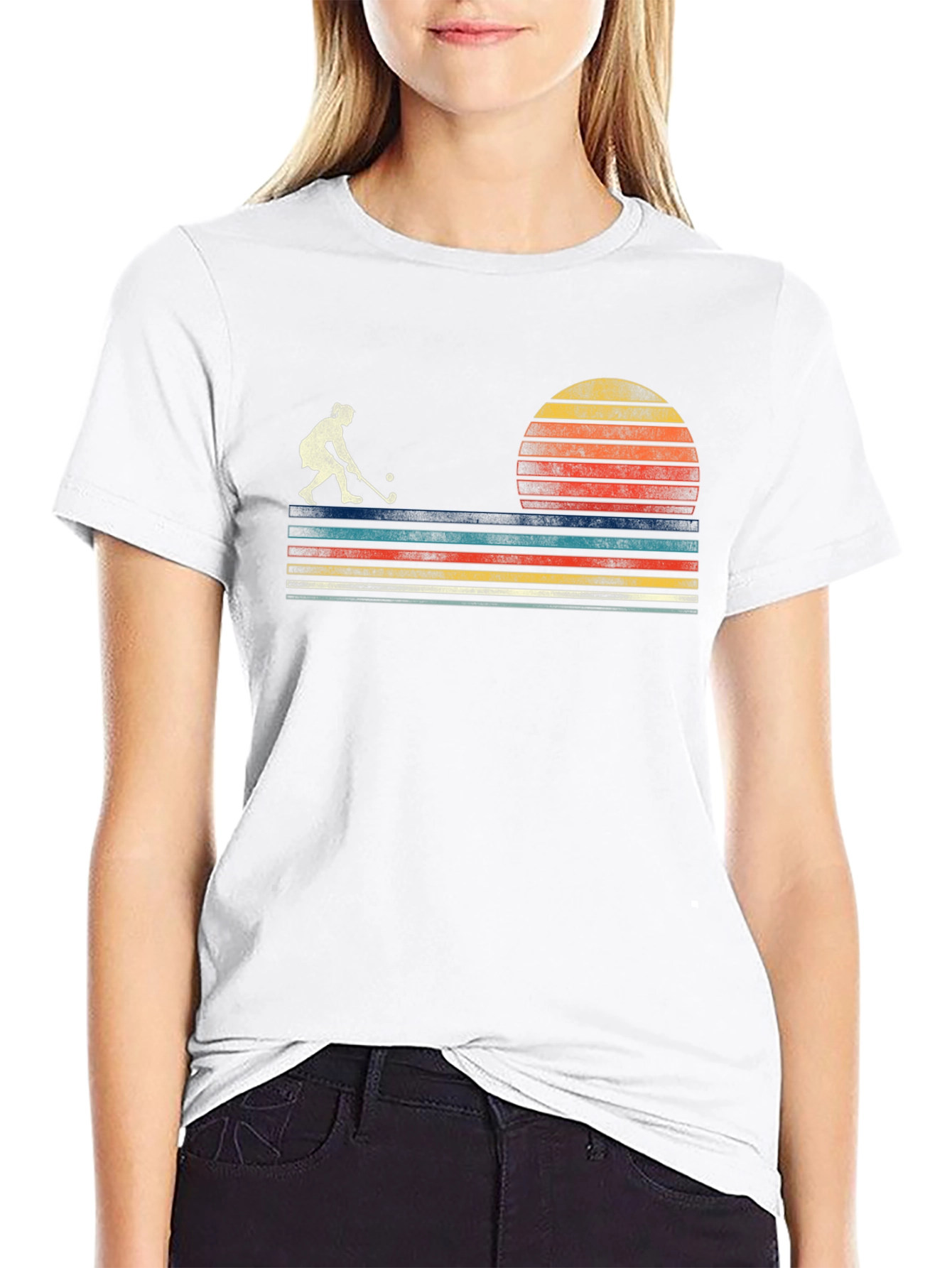 Retro Sunset Field Hockey T-Shirt