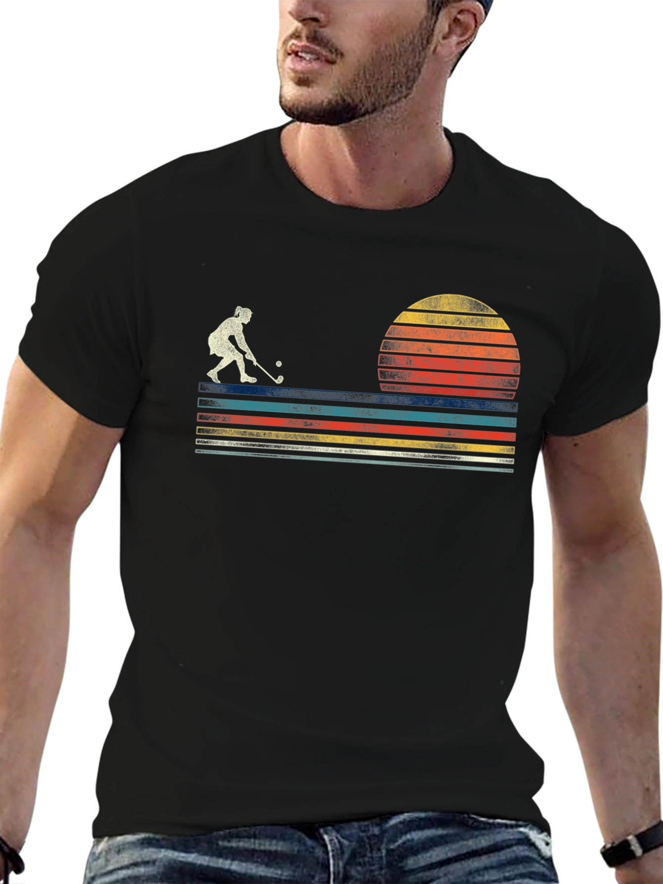 Retro Sunset Field Hockey T-Shirt