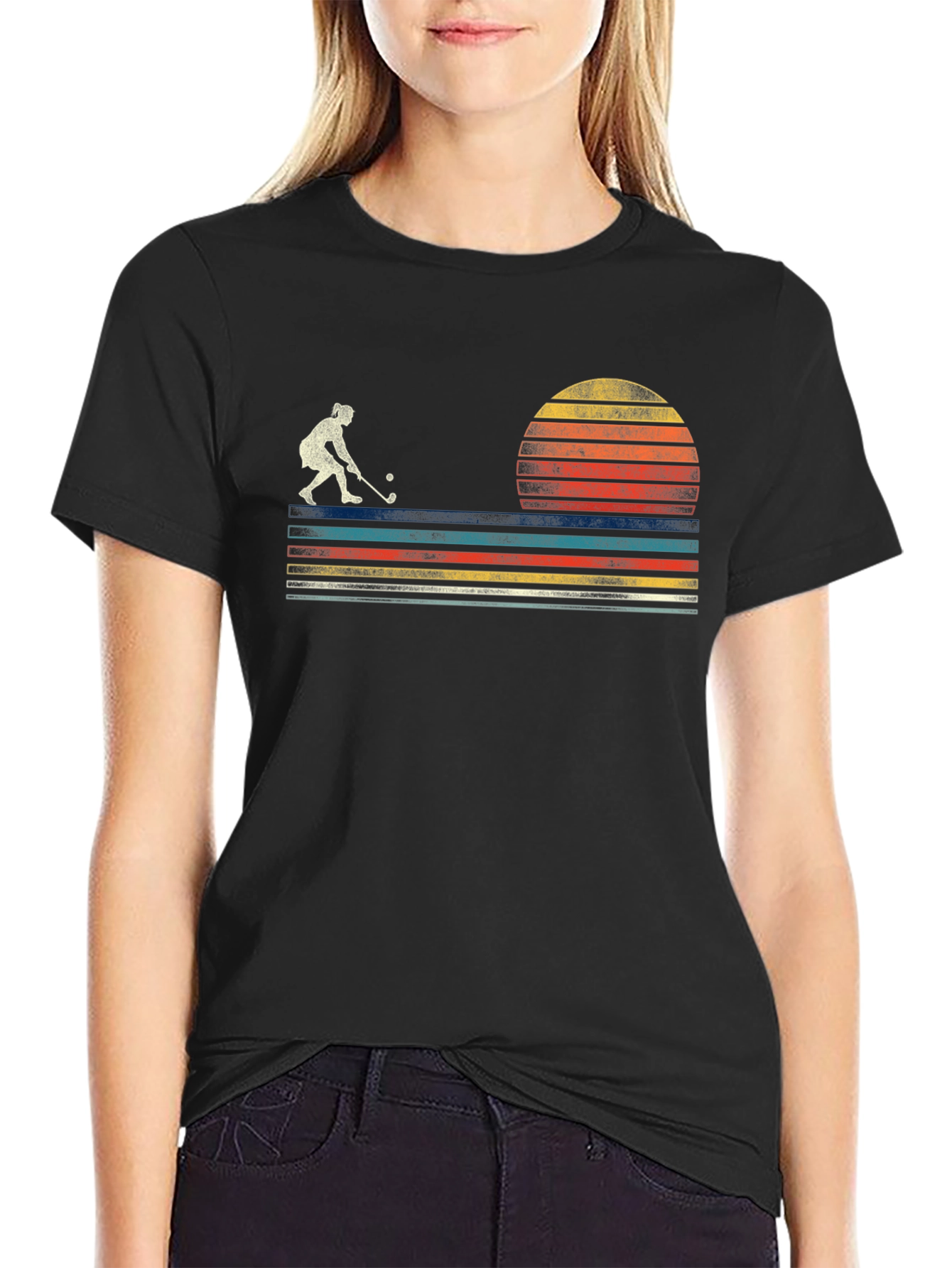 Retro Sunset Field Hockey T-Shirt