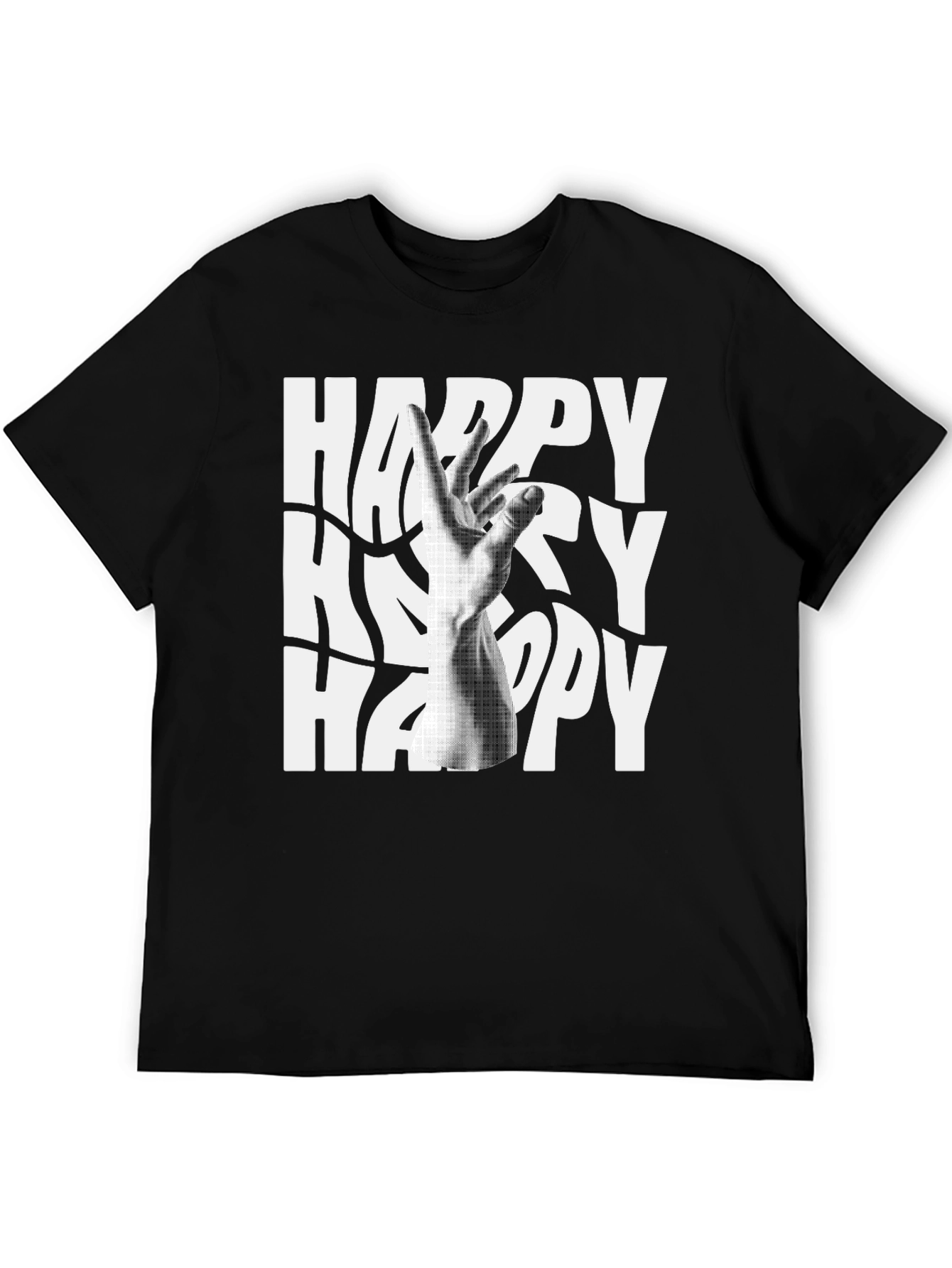Happy Graphic Tee - Black Cotton Blend T-Shirt