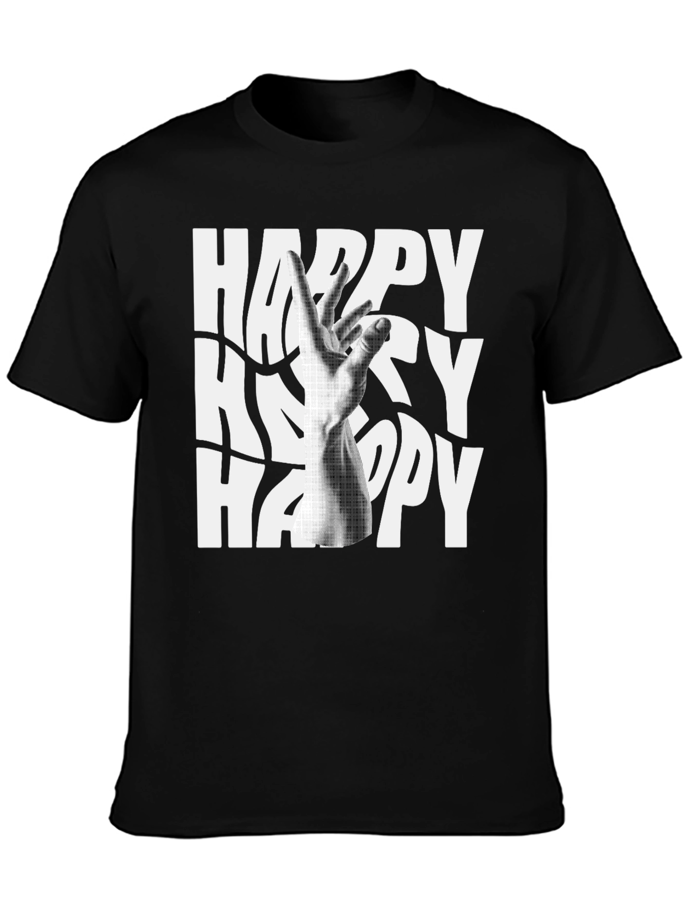 Happy Graphic Tee - Black Cotton Blend T-Shirt