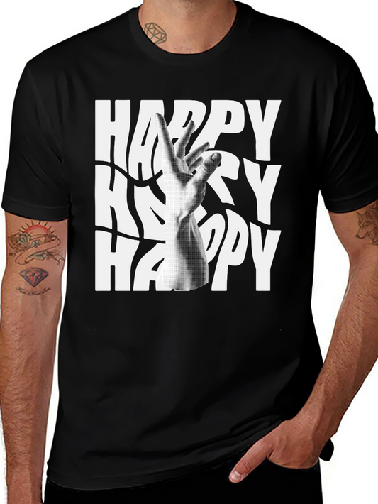 Happy Graphic Tee - Black Cotton Blend T-Shirt