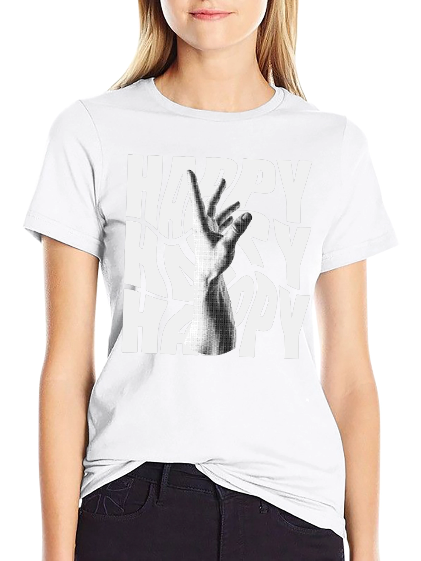 Happy Graphic Tee - Black Cotton Blend T-Shirt