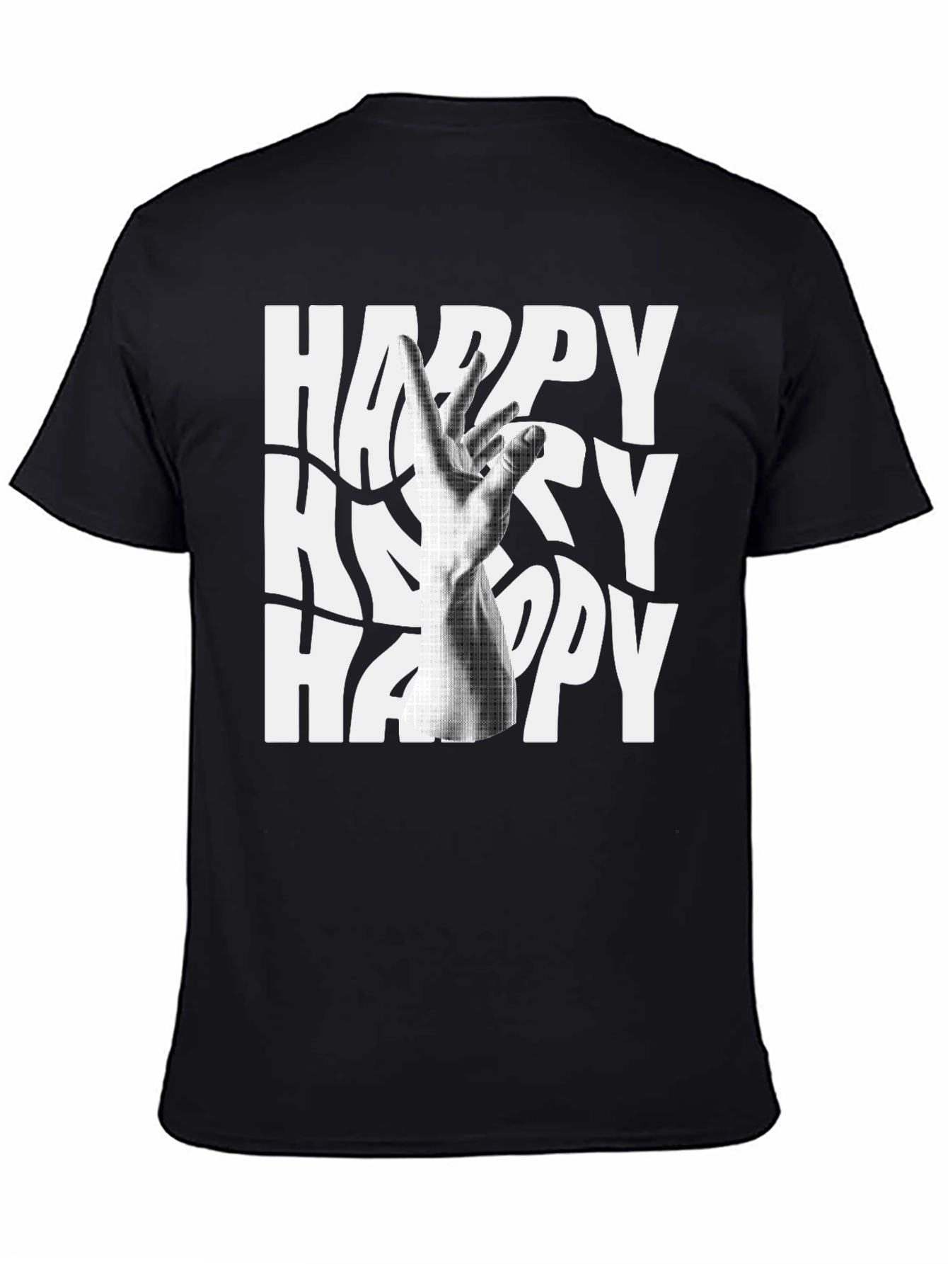 Happy Graphic Tee - Black Cotton Blend T-Shirt