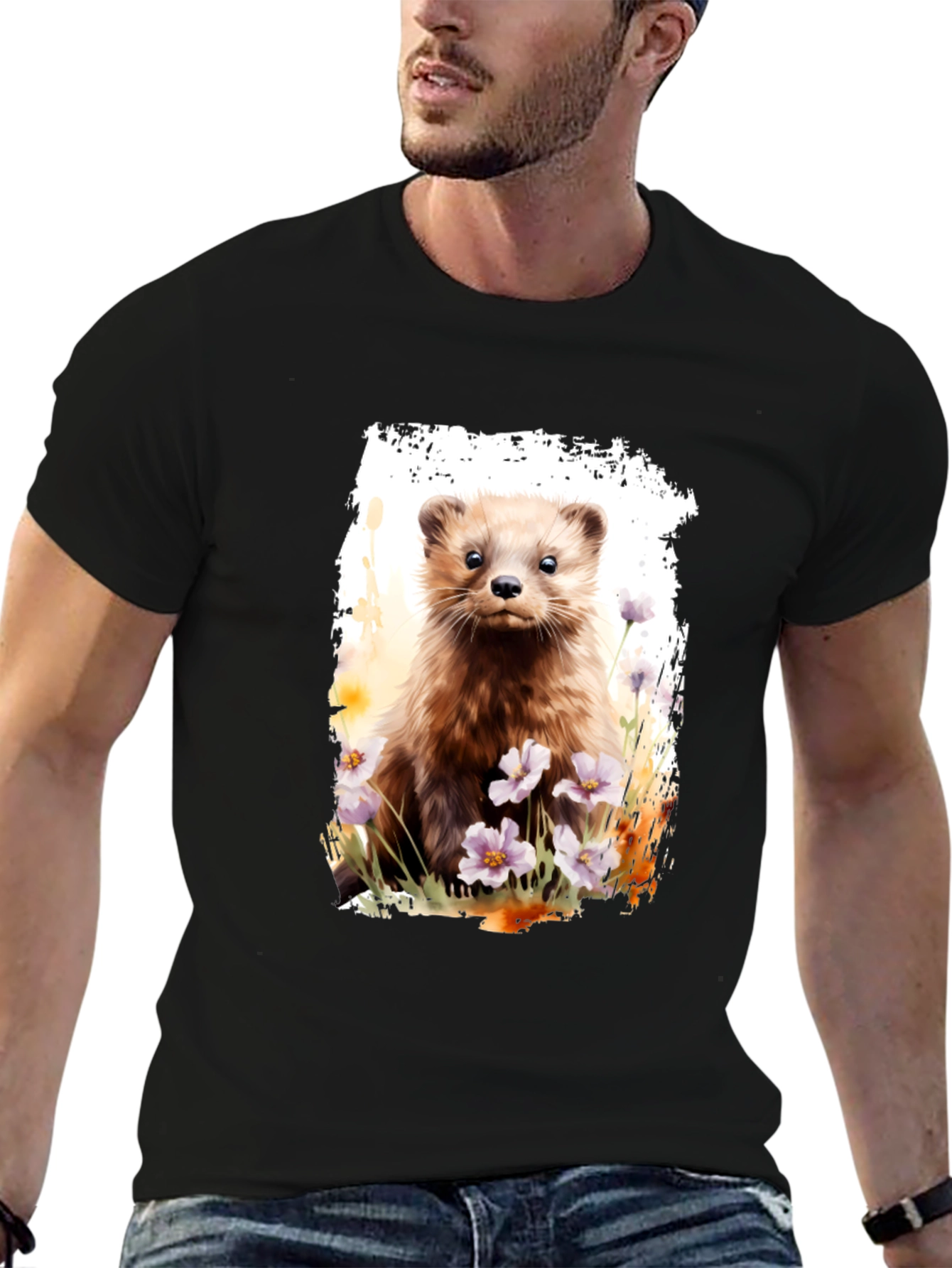 Cute Weasel Graphic T-Shirt - Soft Black Tee