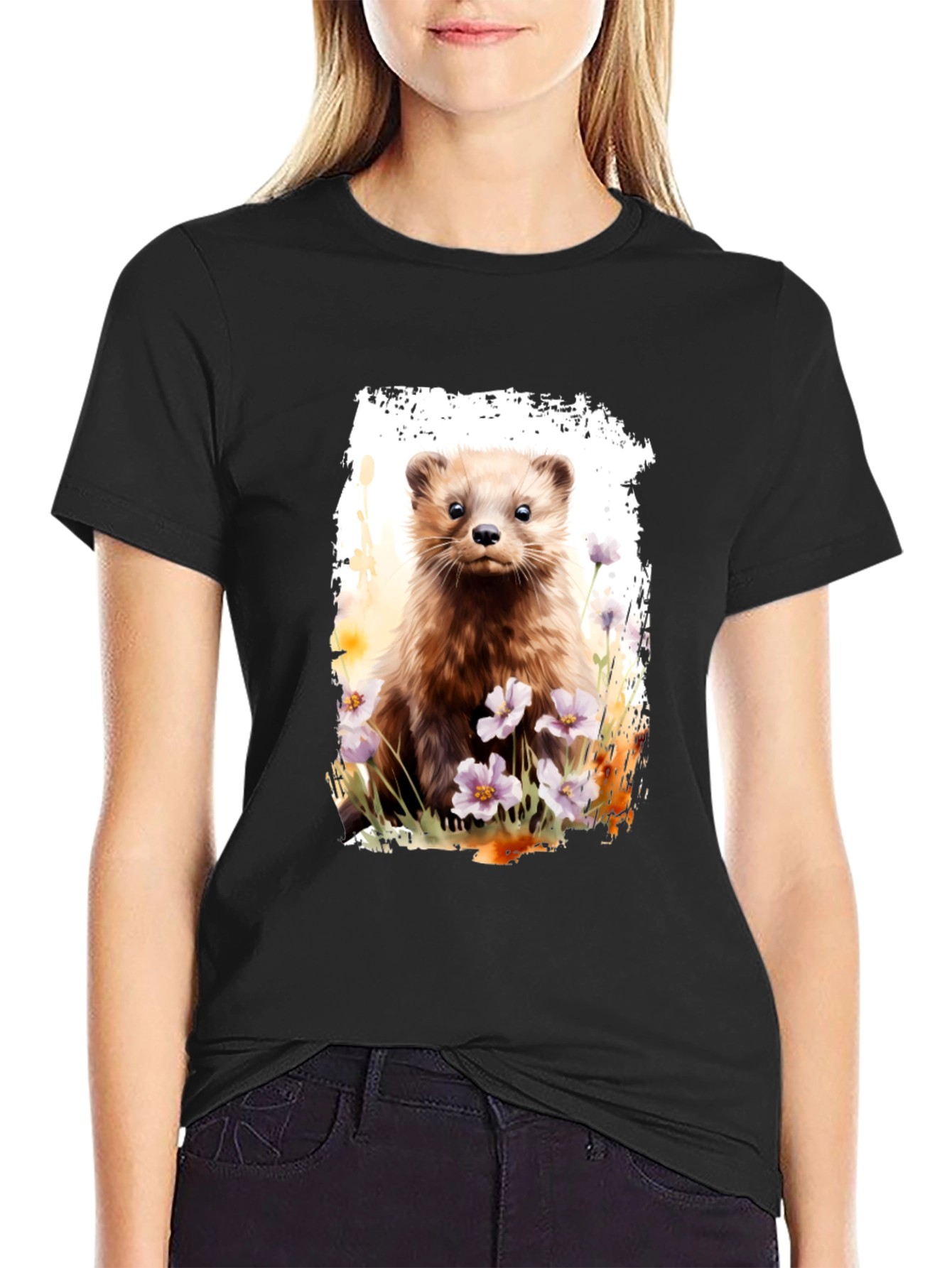 Cute Weasel Graphic T-Shirt - Soft Black Tee