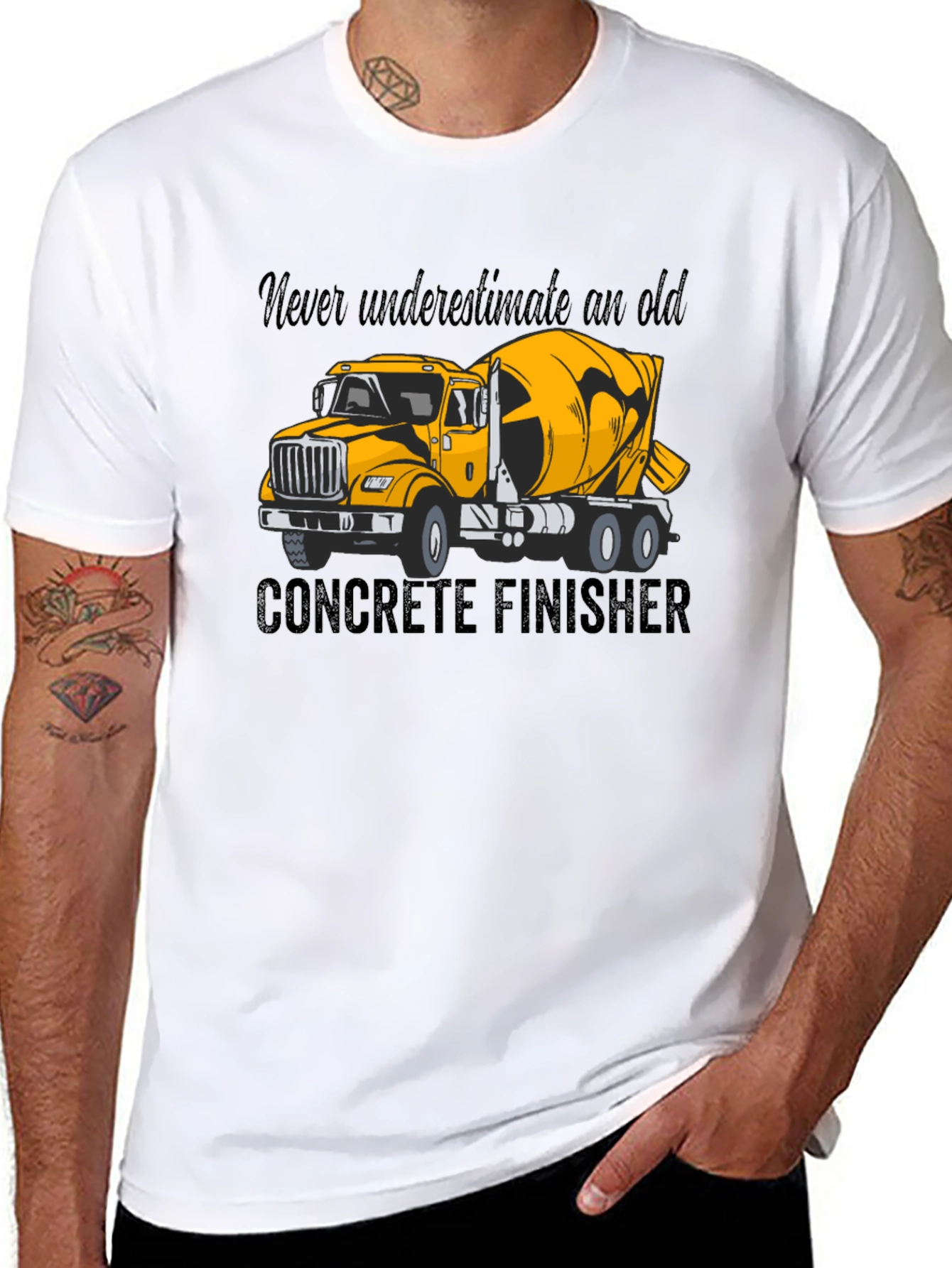 Concrete Finisher T-Shirt - Yellow Truck Graphic Tee
