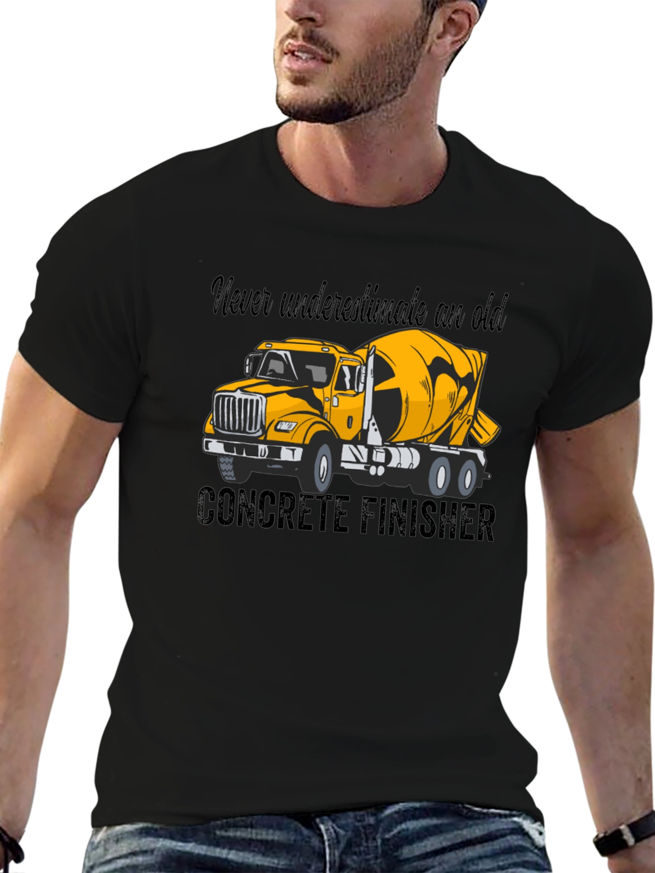 Concrete Finisher T-Shirt - Yellow Truck Graphic Tee