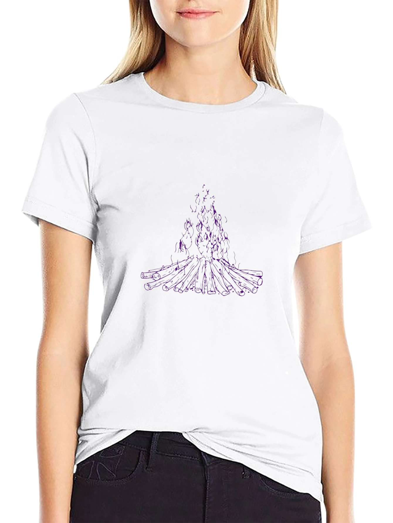 Abstract Purple Tree Graphic Black T-Shirt