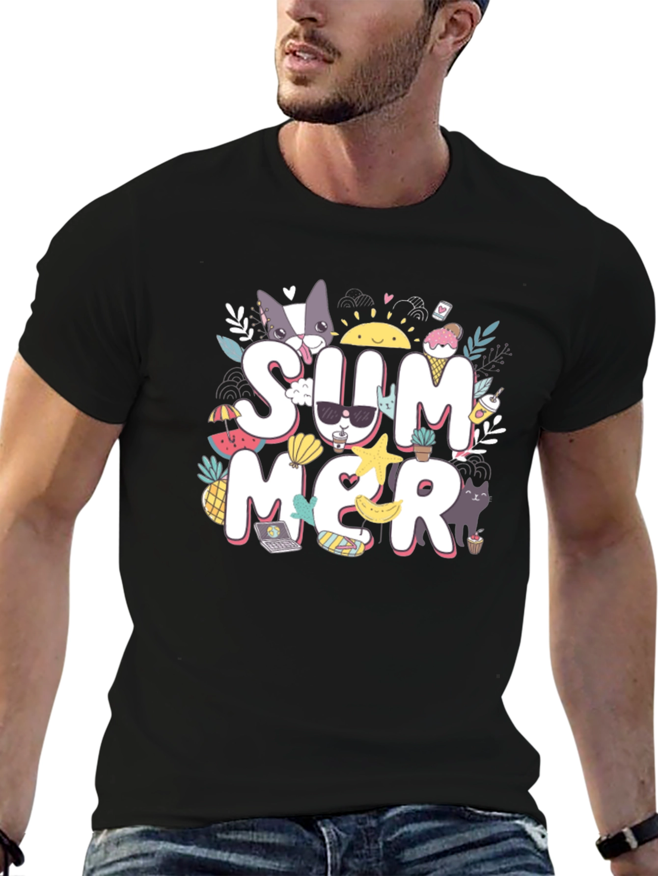 Summer Graphic T-Shirt: Cats Ice Cream and Sunshine!