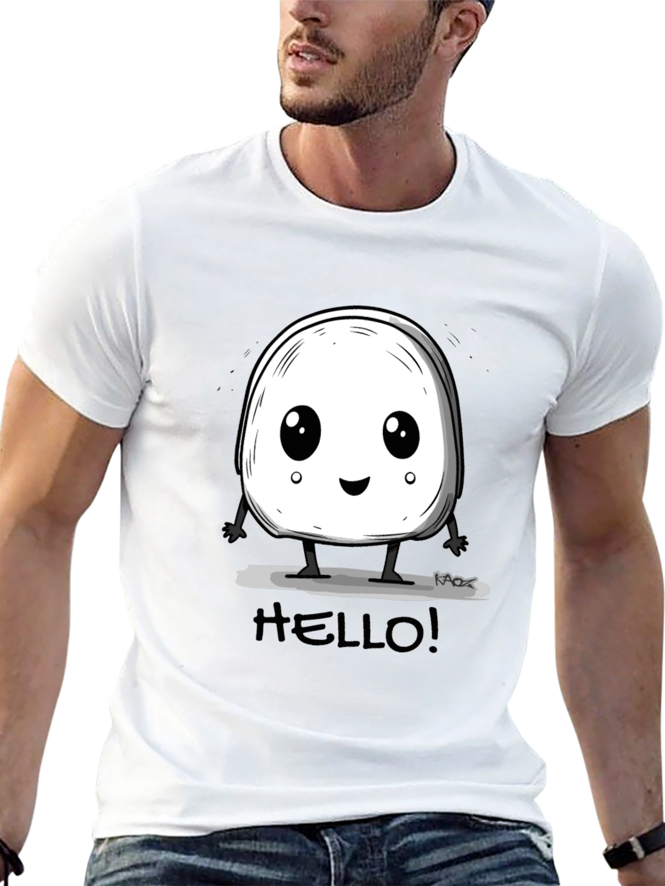 Cute Hello Character Black Graphic Tee