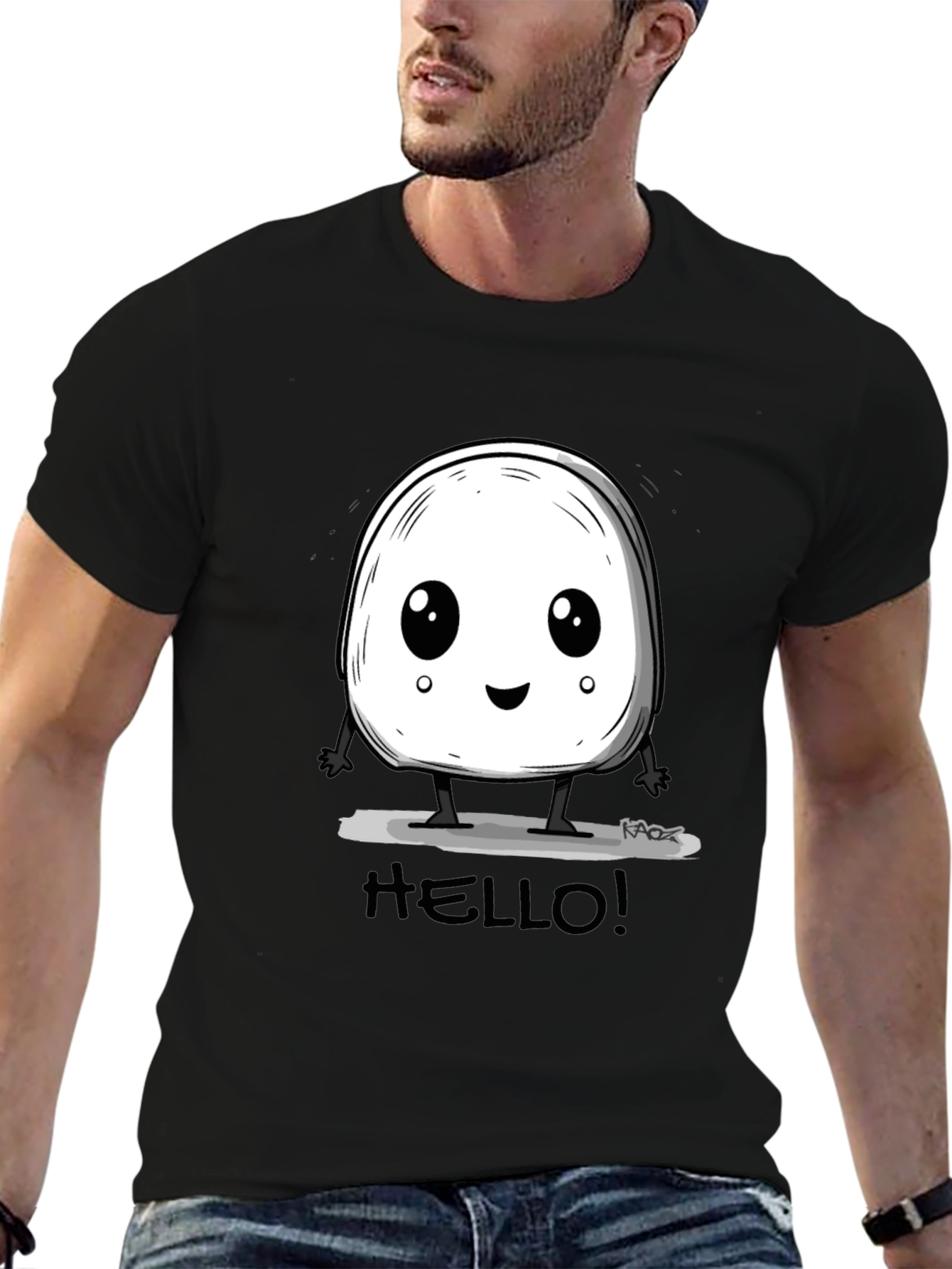 Cute Hello Character Black Graphic Tee