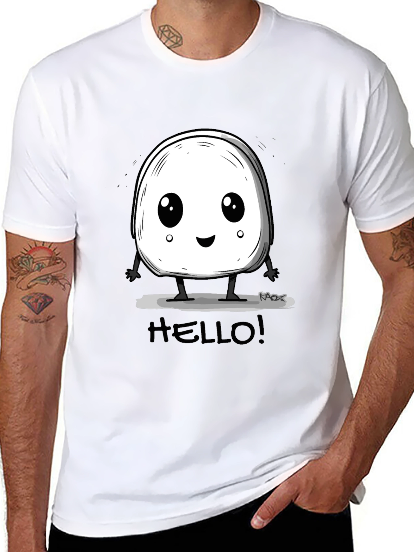 Cute Hello Character Black Graphic Tee