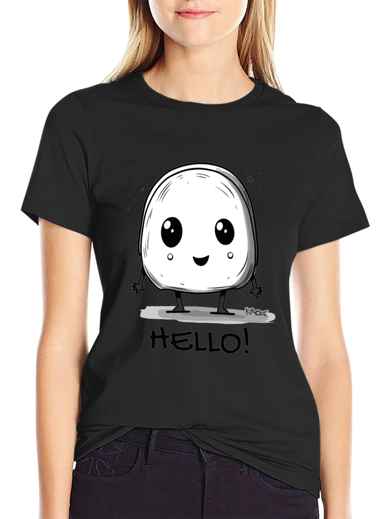 Cute Hello Character Black Graphic Tee