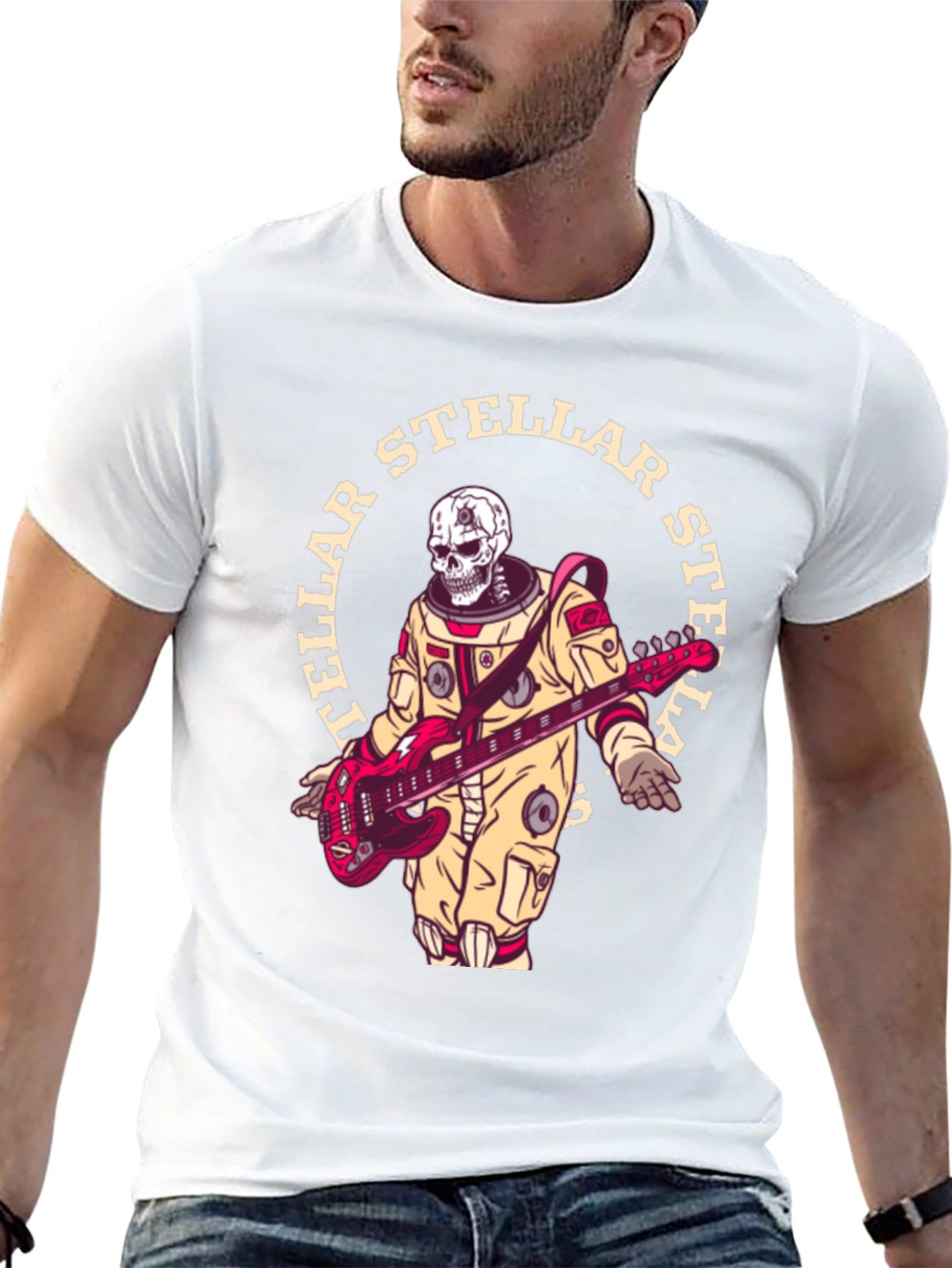Stellar Skeleton Astronaut Guitarist Black T-Shirt