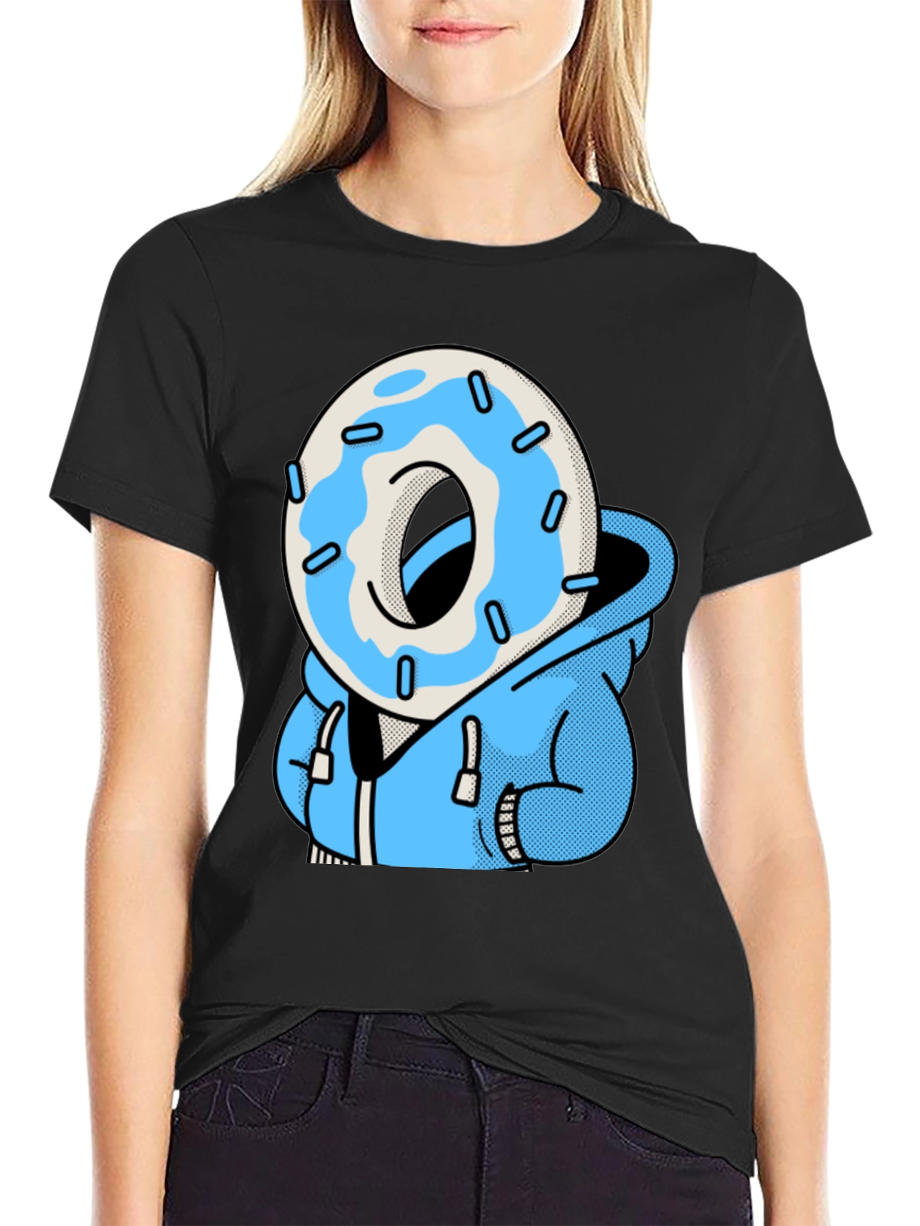 Donut Head Hoodie T-Shirt - Blue Icing Graphic Tee