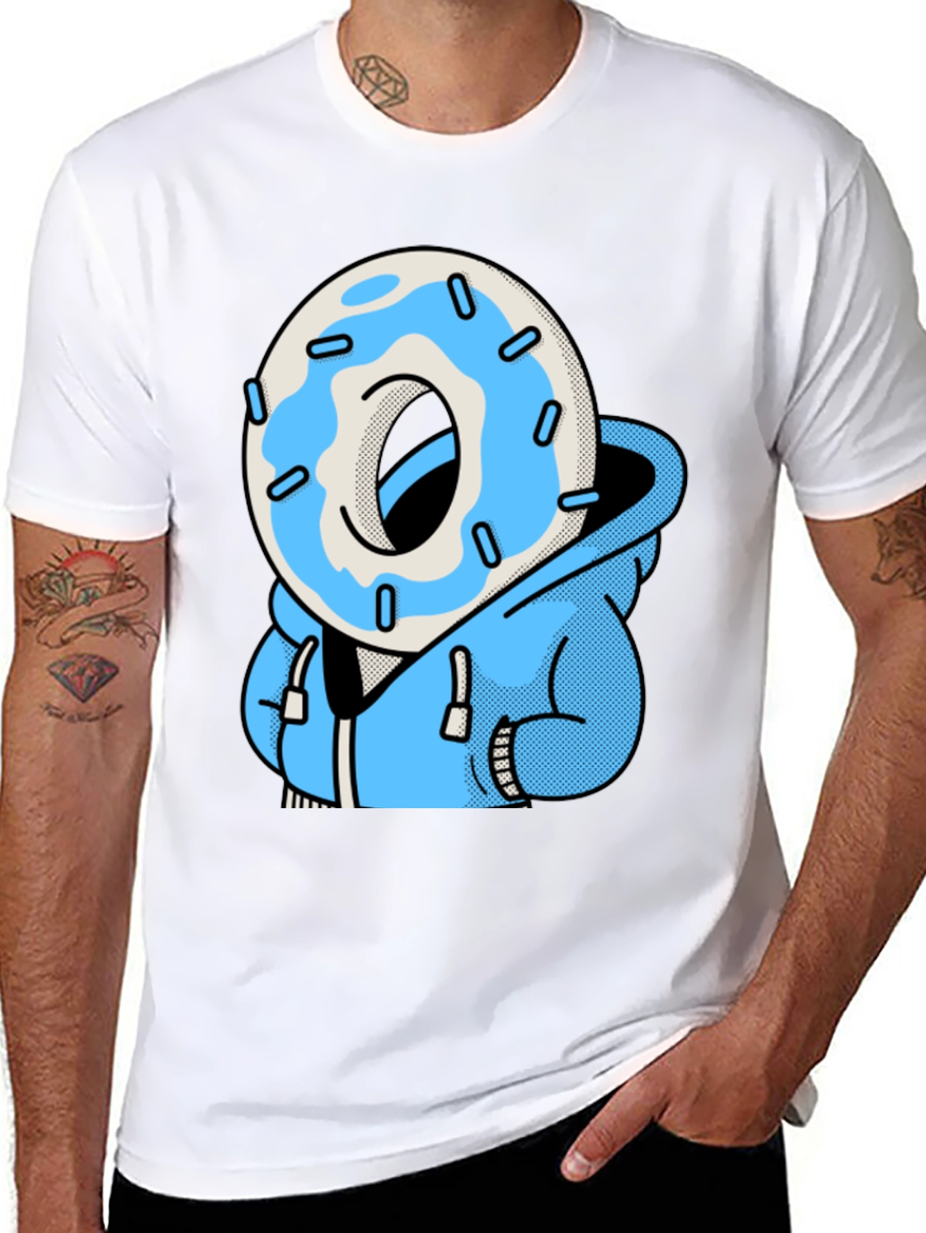 Donut Head Hoodie T-Shirt - Blue Icing Graphic Tee
