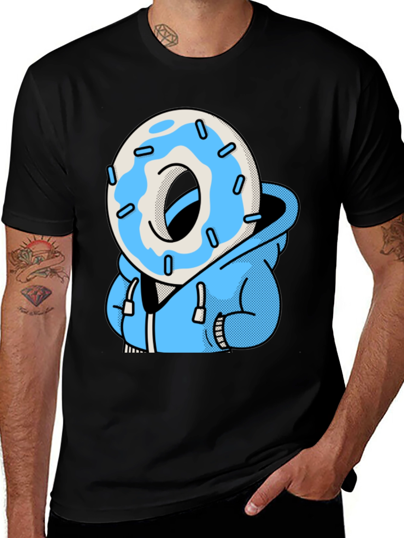 Donut Head Hoodie T-Shirt - Blue Icing Graphic Tee
