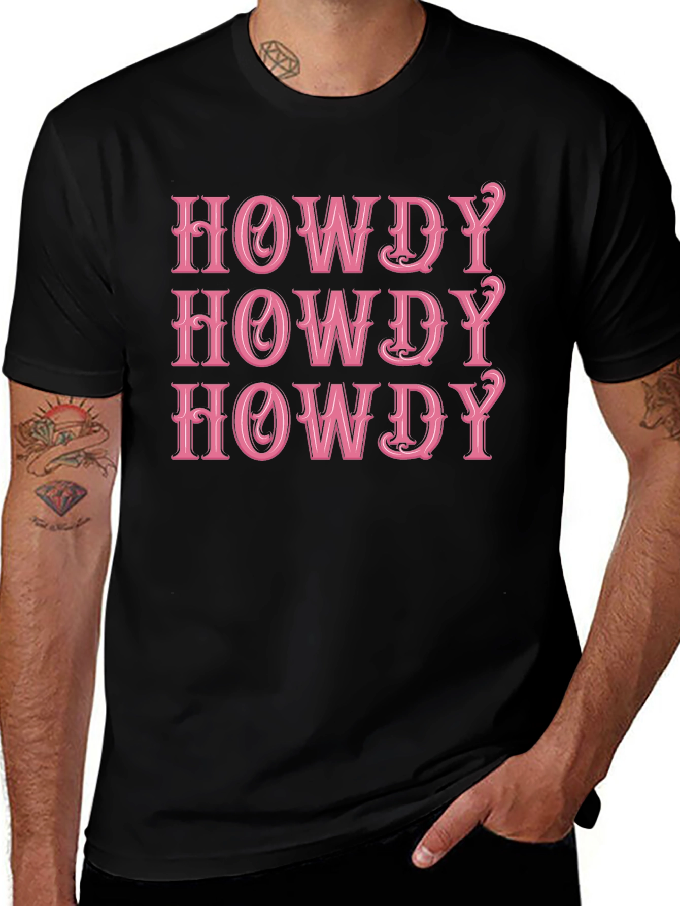 Howdy Graphic Tee - Western Style Pink Text Design