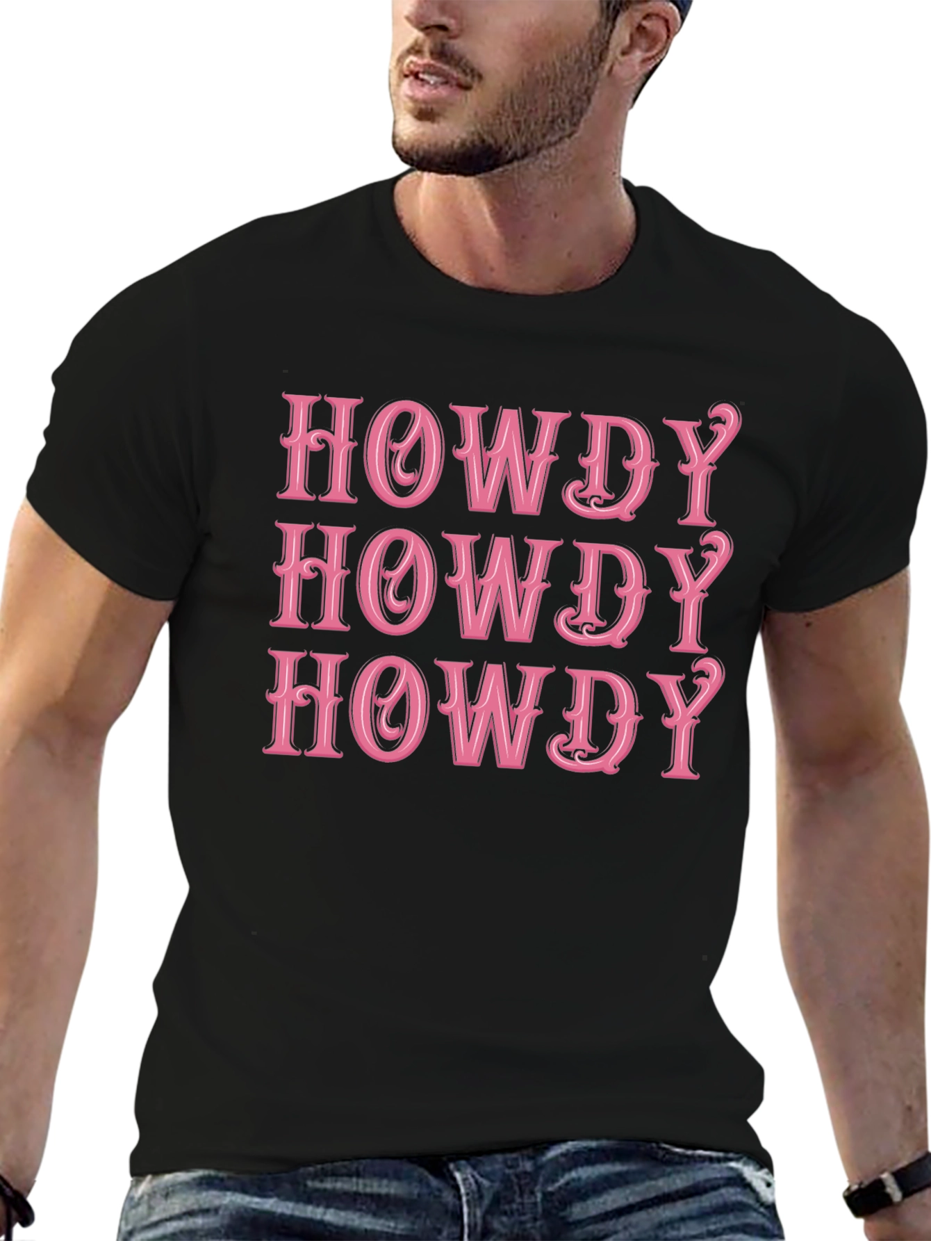 Howdy Graphic Tee - Western Style Pink Text Design