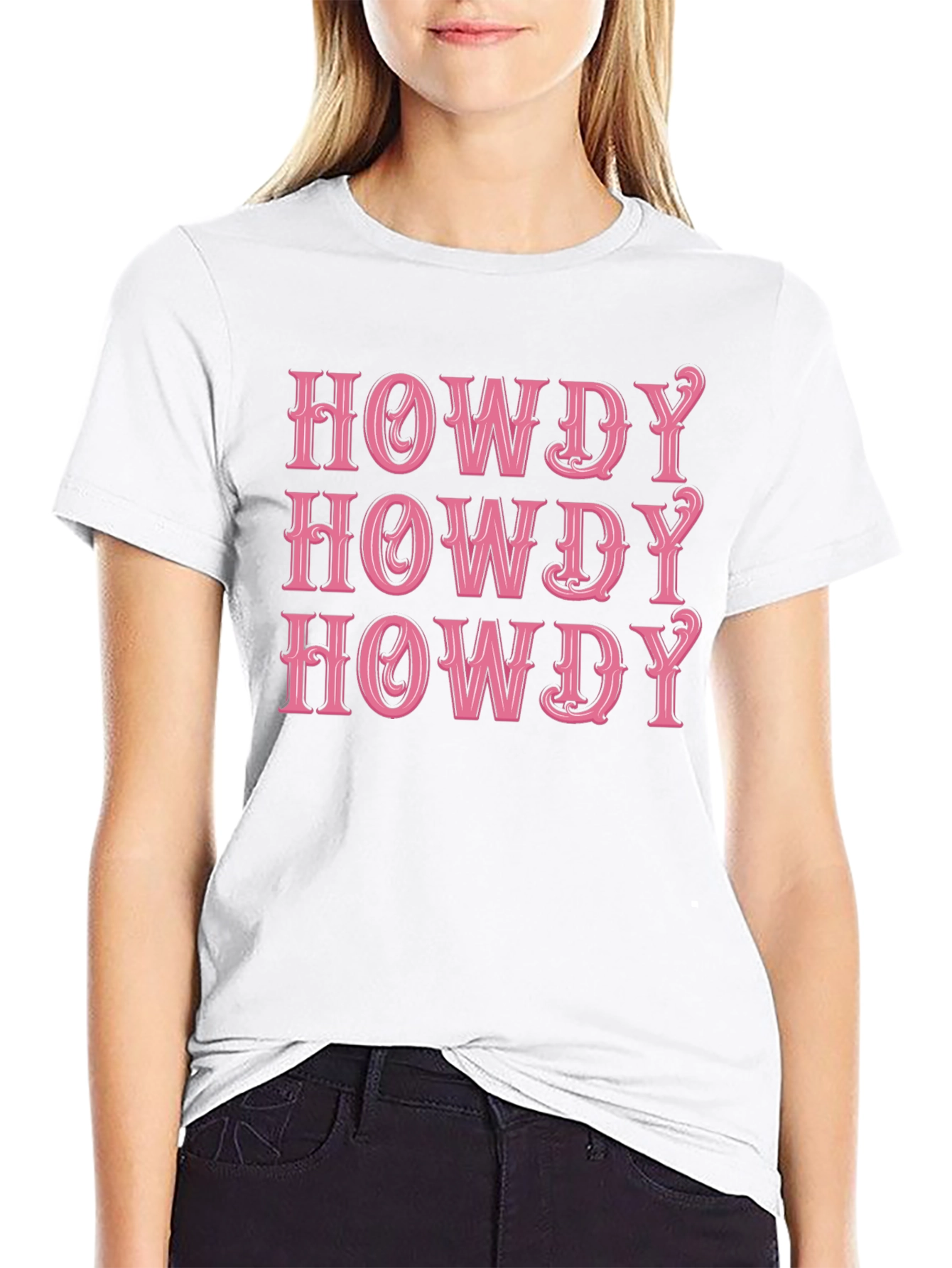 Howdy Graphic Tee - Western Style Pink Text Design