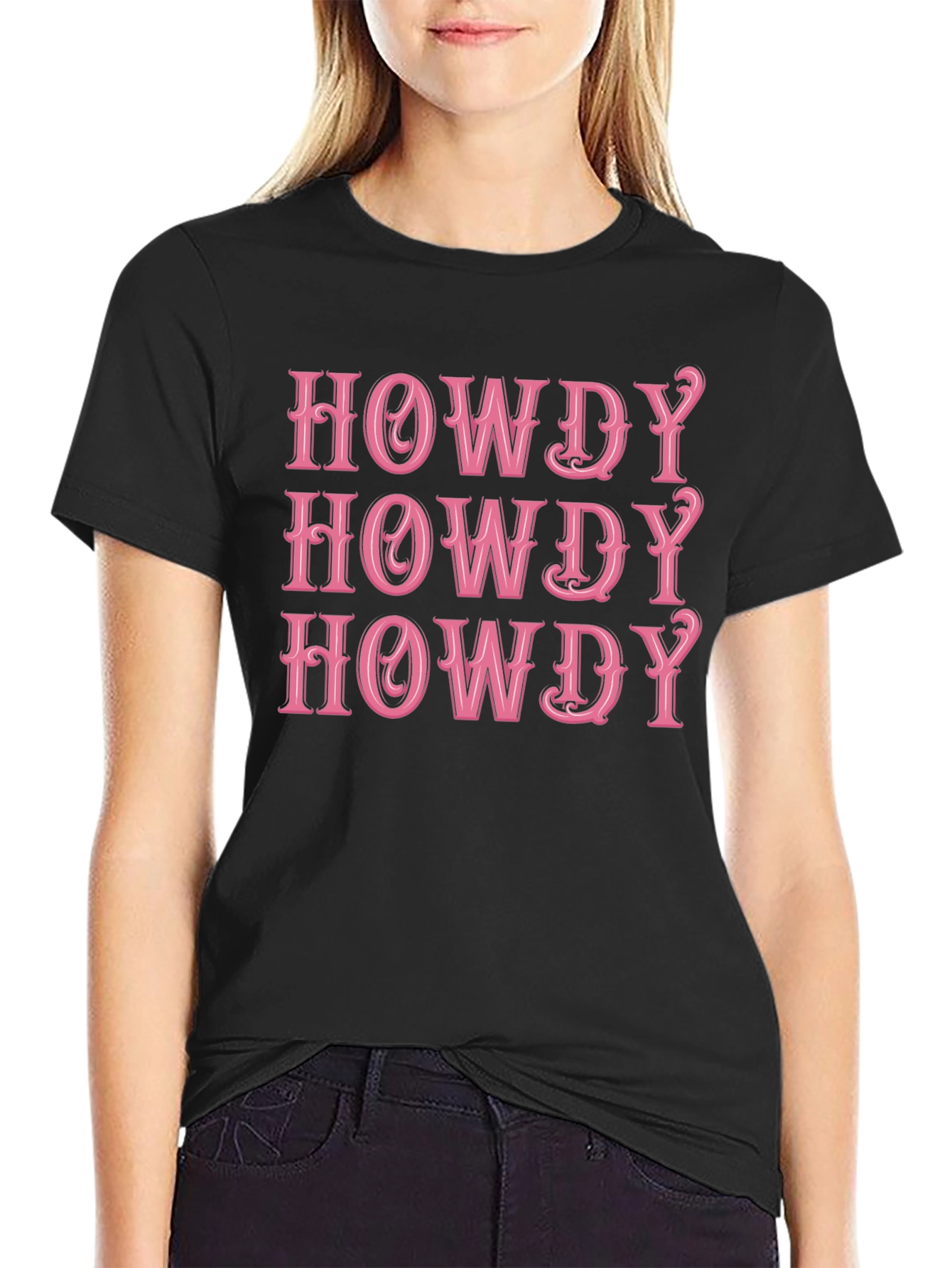 Howdy Graphic Tee - Western Style Pink Text Design