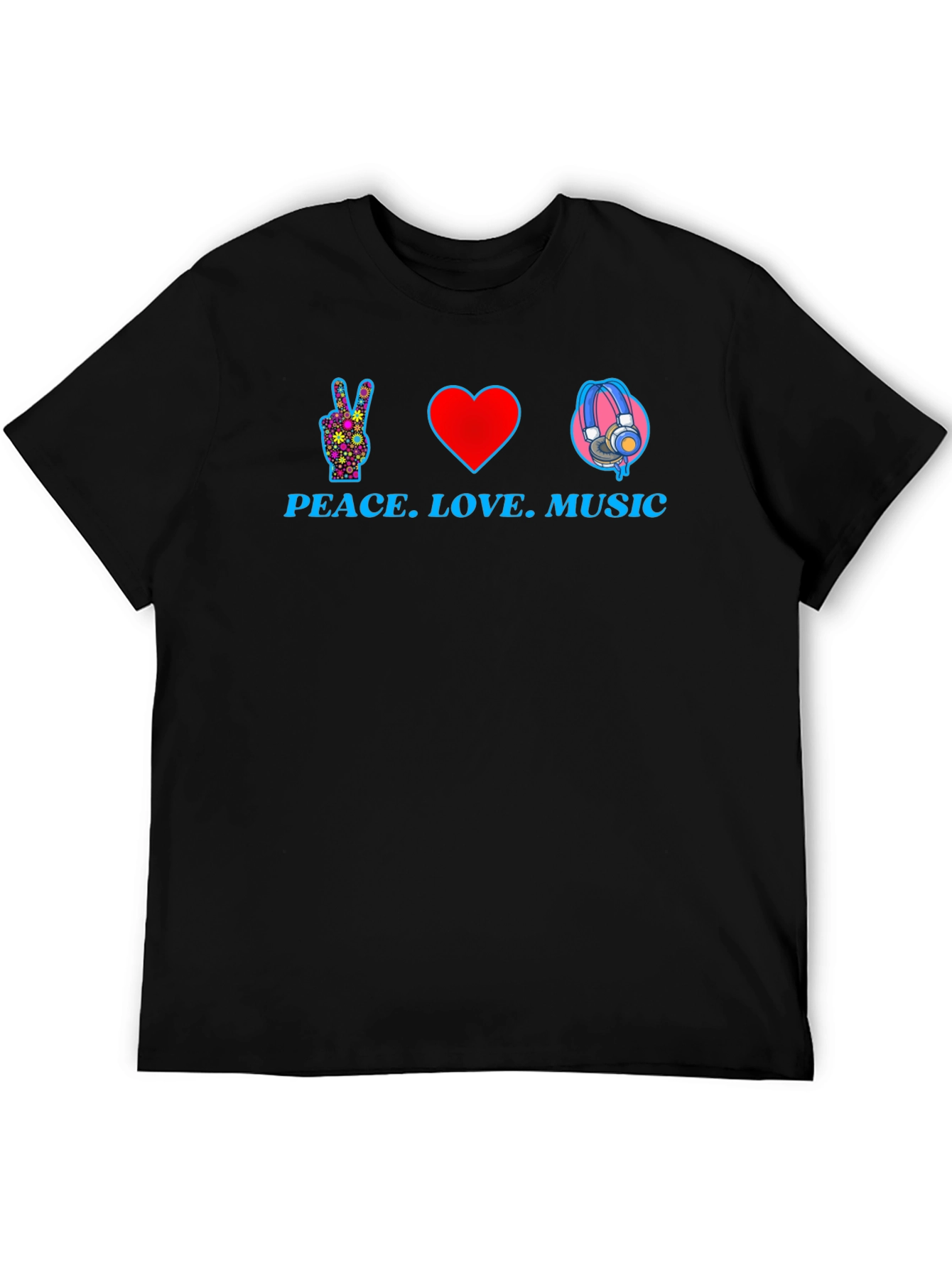 Peace Love Music Graphic T-Shirt - Black