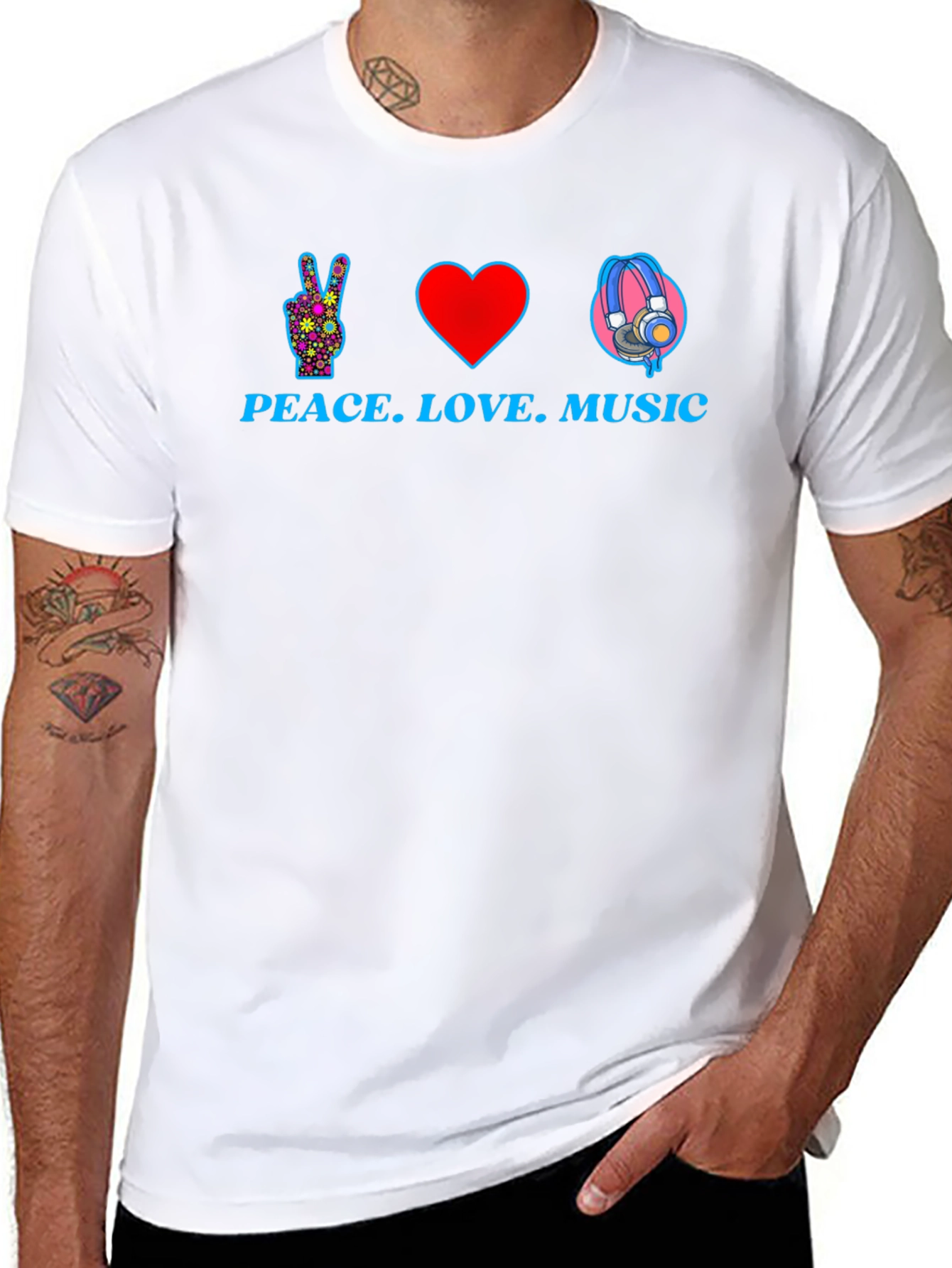 Peace Love Music Graphic T-Shirt - Black