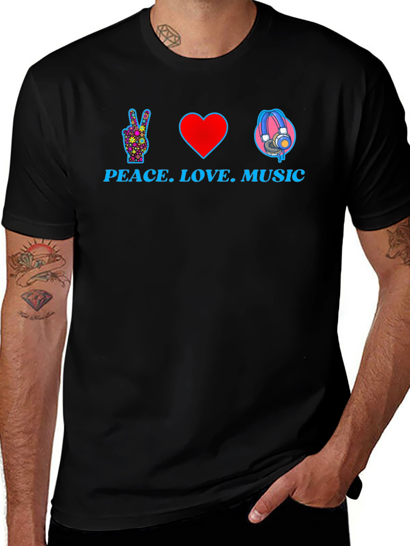 Peace Love Music Graphic T-Shirt - Black