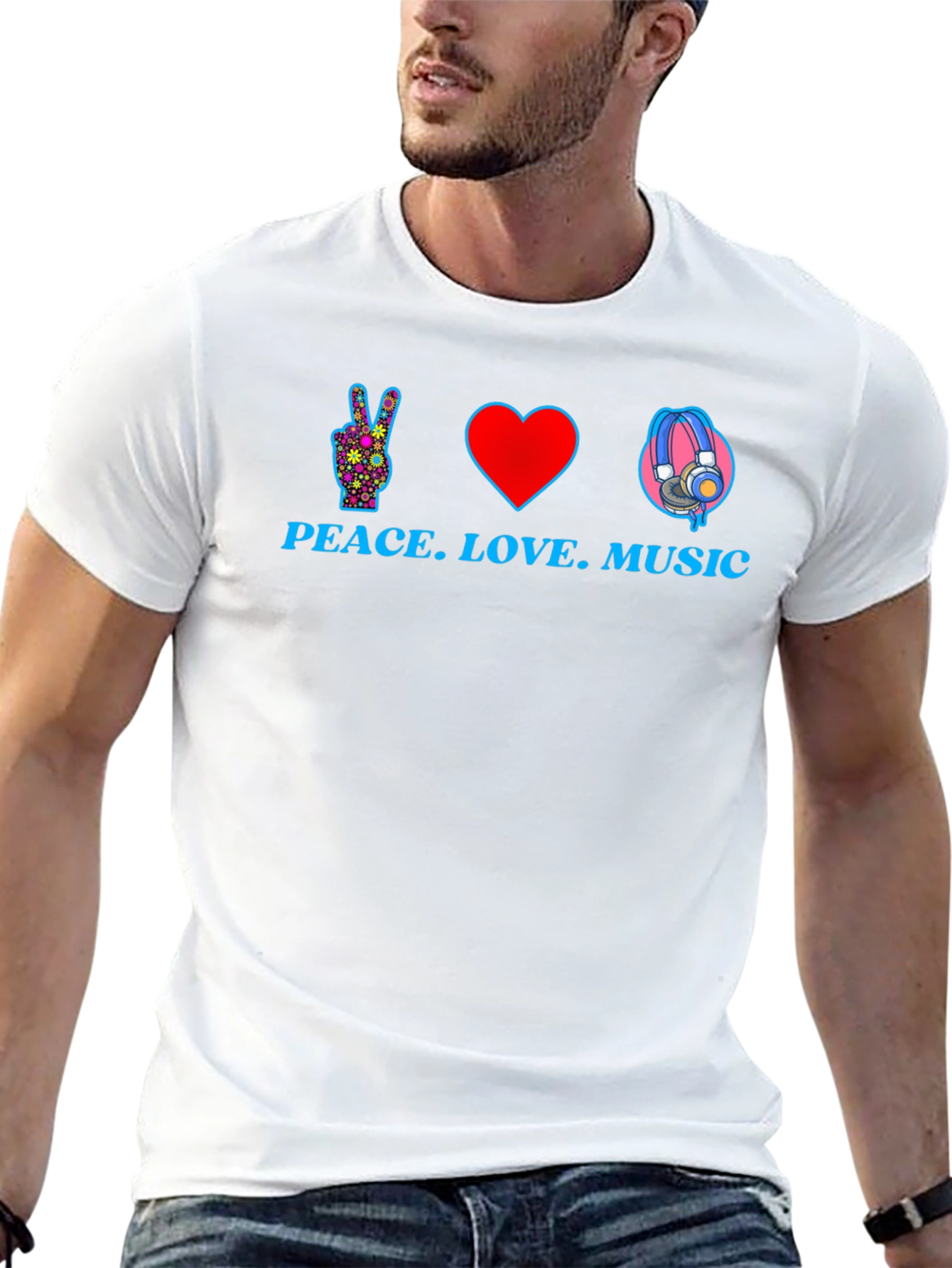 Peace Love Music Graphic T-Shirt - Black