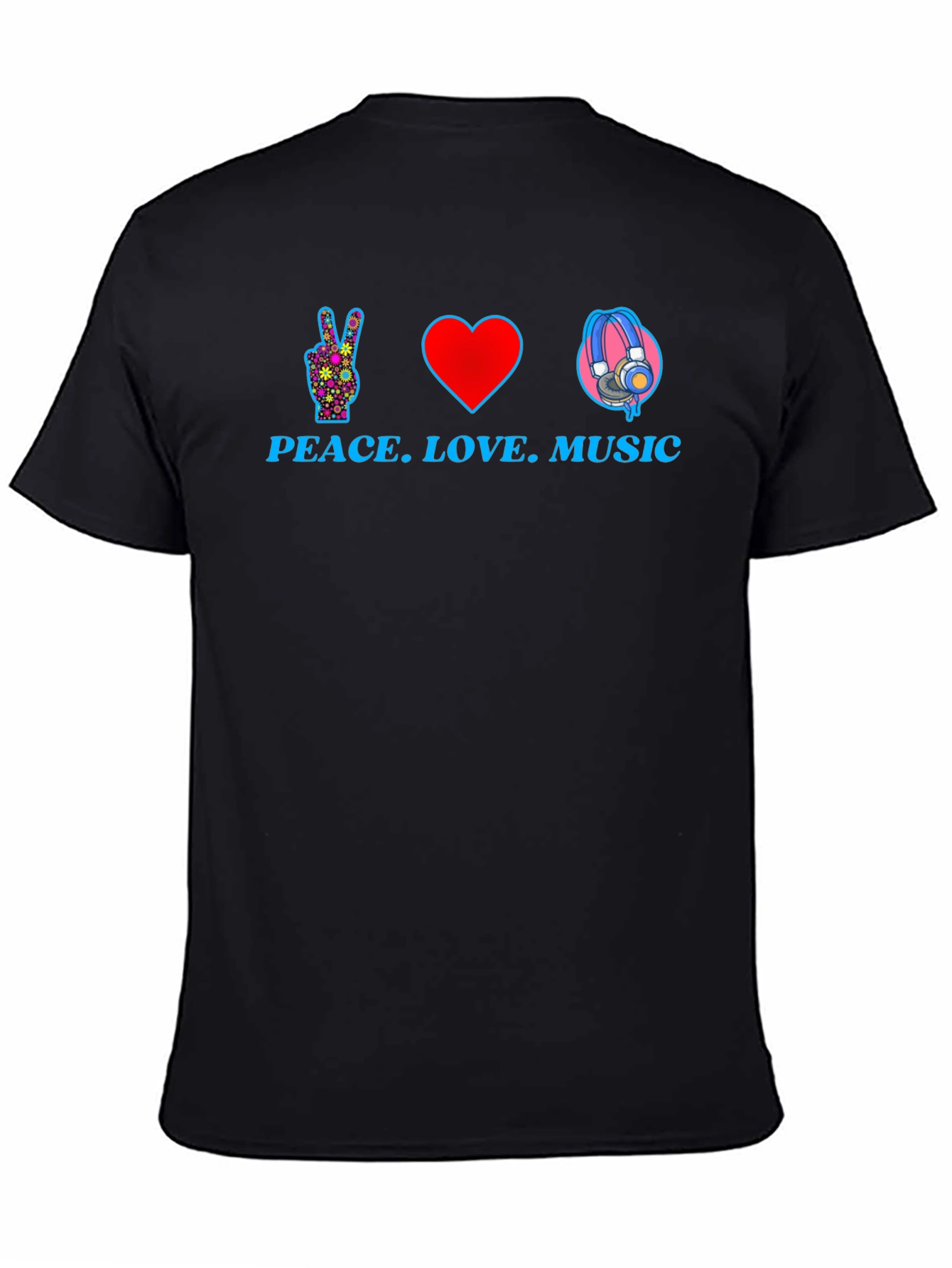 Peace Love Music Graphic T-Shirt - Black