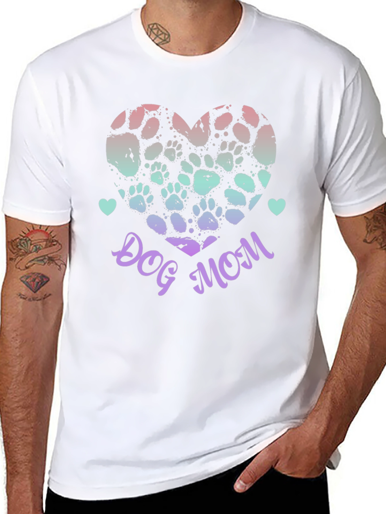 Dog Mom Paw Print Heart Graphic Tee - Black