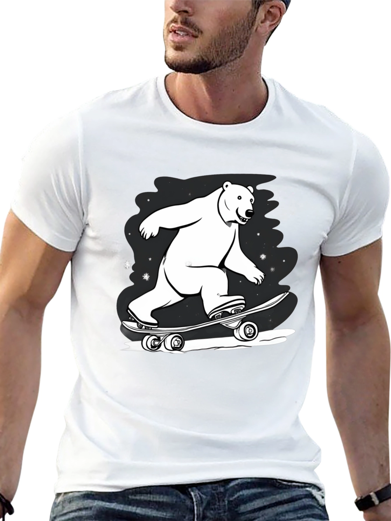 Cool Polar Bear Skateboard Graphic Tee