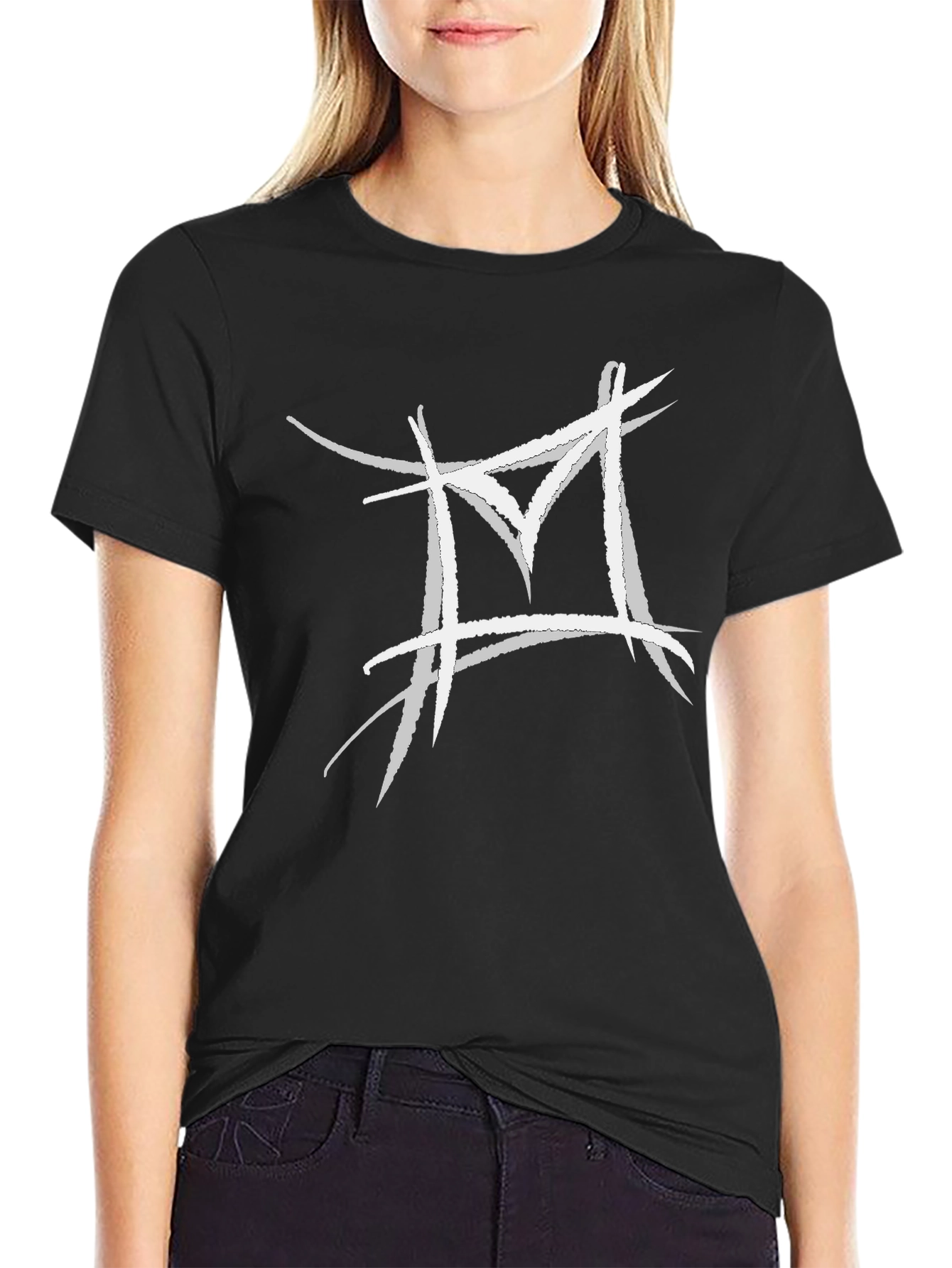Abstract White Logo Black T-Shirt
