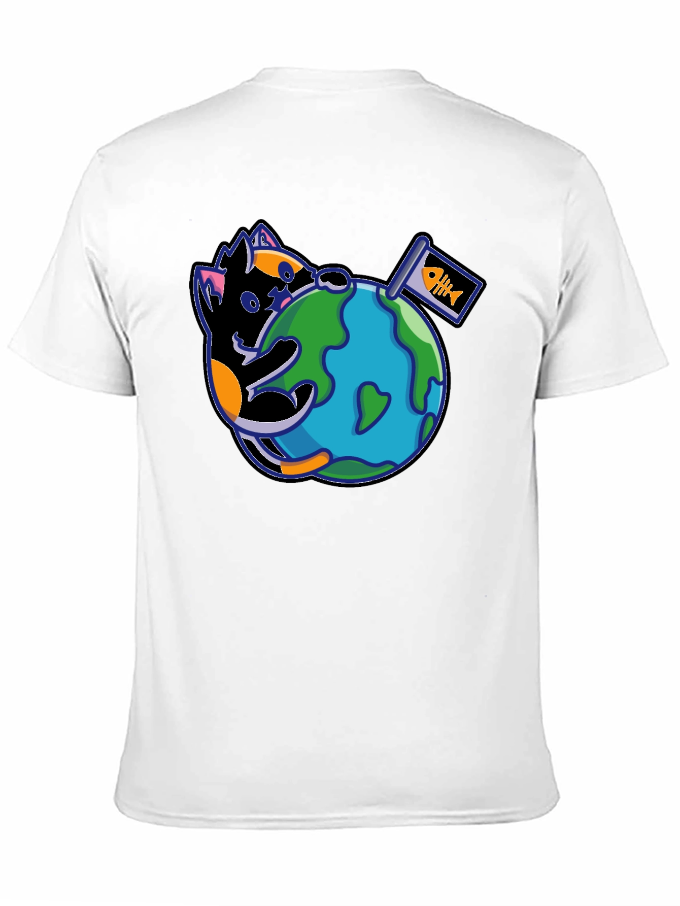 Cat Around the World Graphic T-Shirt - Black