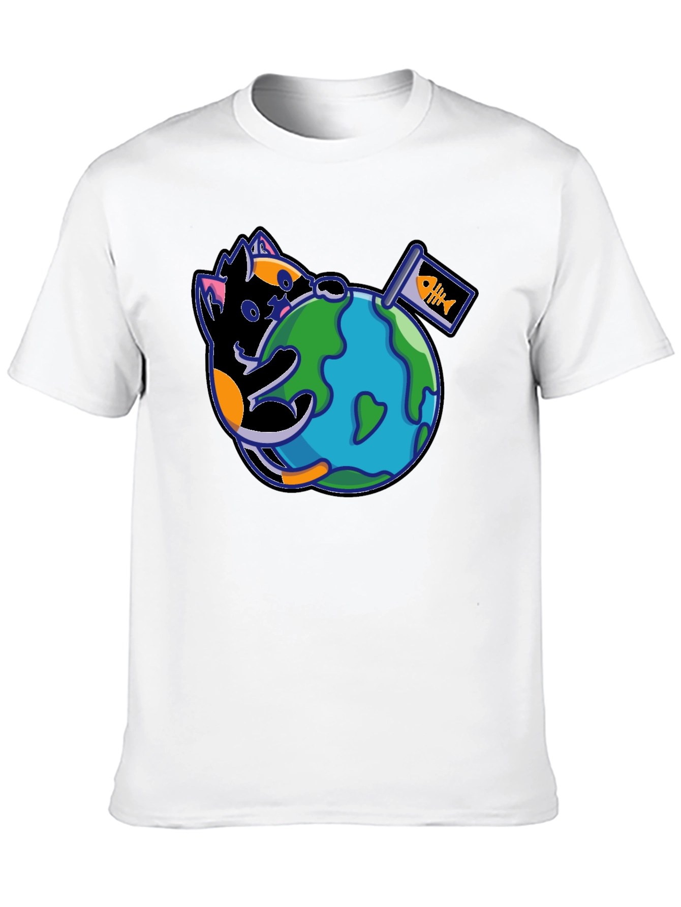 Cat Around the World Graphic T-Shirt - Black