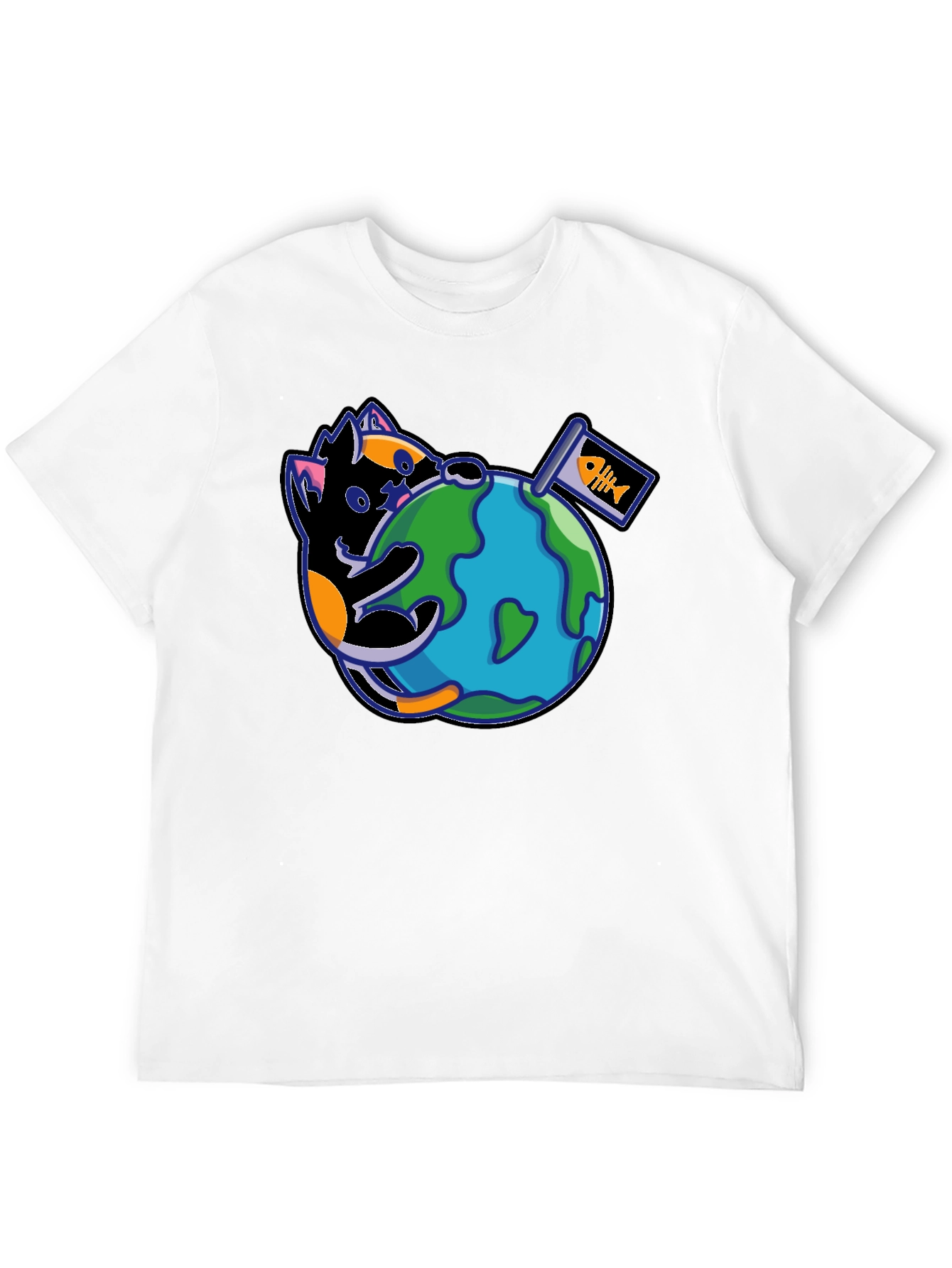 Cat Around the World Graphic T-Shirt - Black
