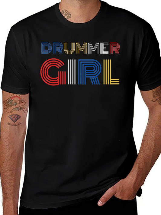 Drummer Girl Graphic Tee - Black Cotton T-Shirt