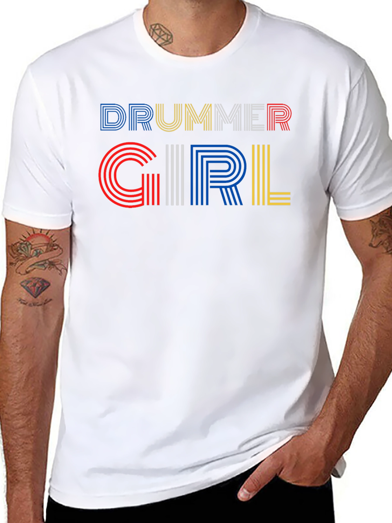 Drummer Girl Graphic Tee - Black Cotton T-Shirt