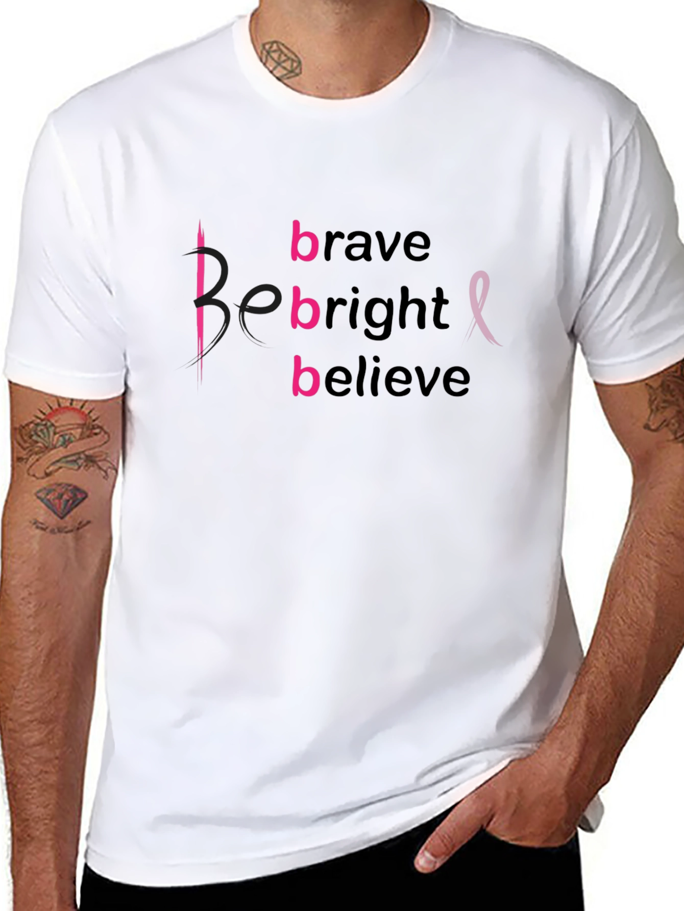 Be Brave Bright Believe Breast Cancer Awareness T-Shirt