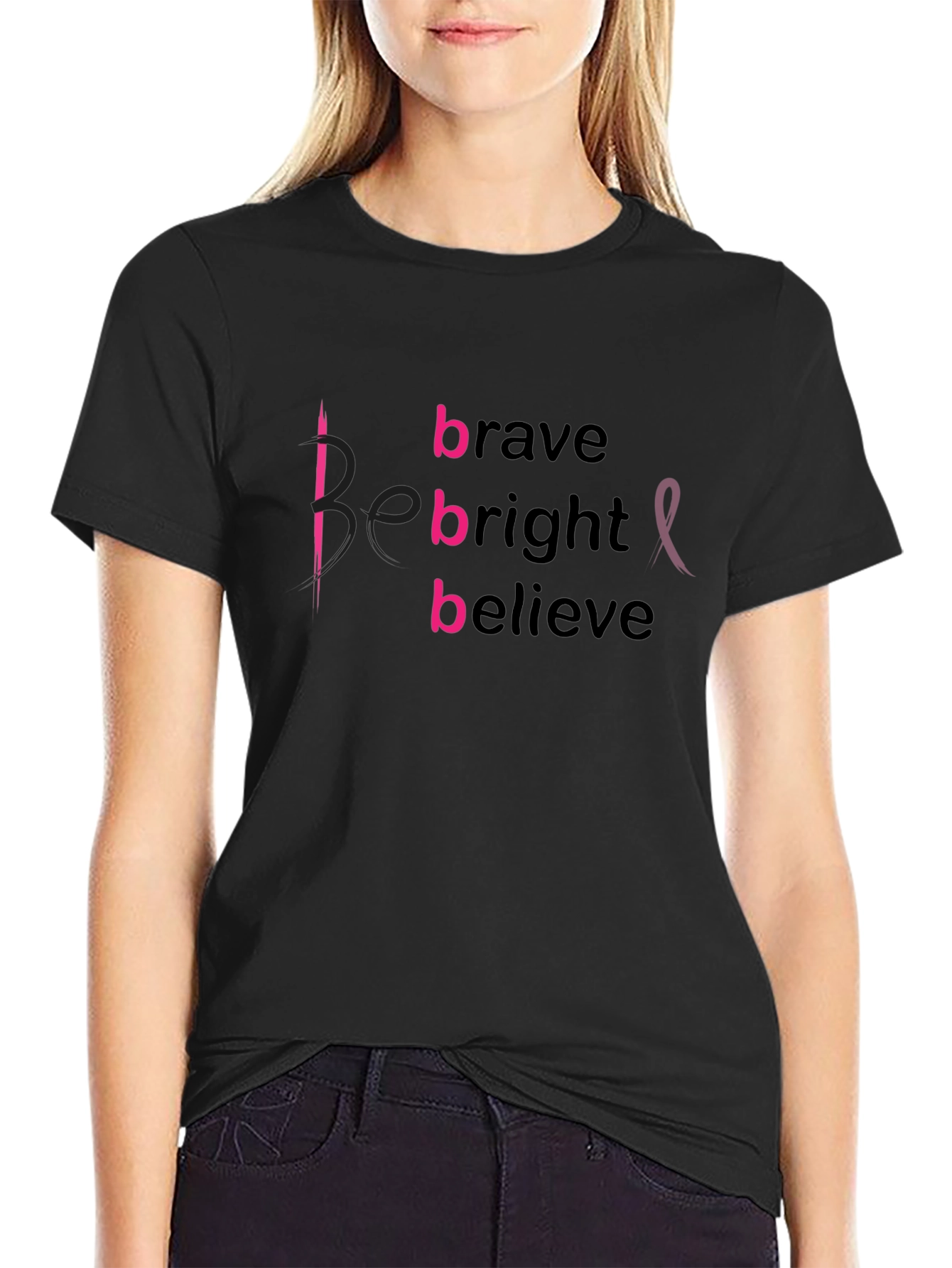 Be Brave Bright Believe Breast Cancer Awareness T-Shirt